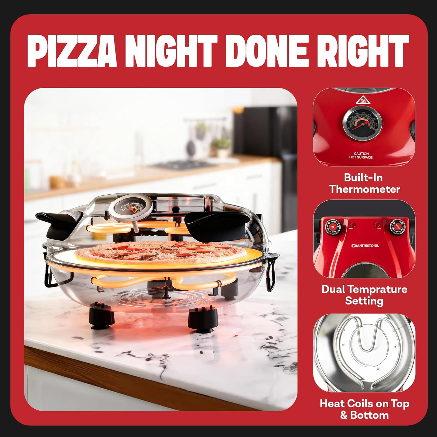 Crispy Crust Pizza Oven by Granitestone – 12 Inch Electric Pizza Oven Indoor Cou