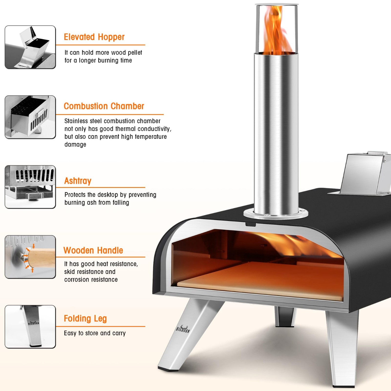 BIG HORN OUTDOORS 12″ Black Stainless Steel Pizza Ovens Wood Pellet Pizza Maker