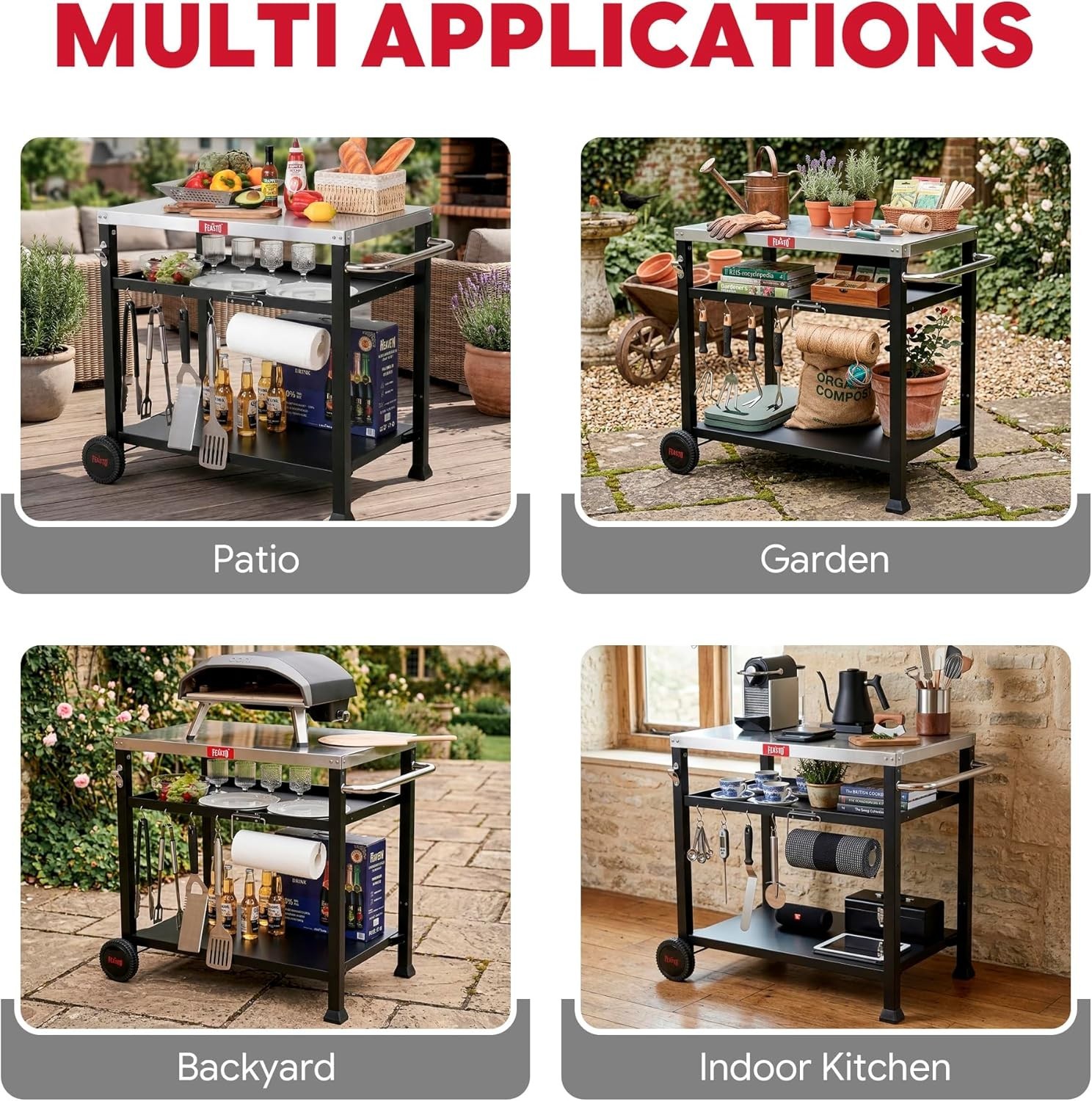 Versatile 3-Shelf BBQ Prep Station with 33.5” Stainless Steel Surface