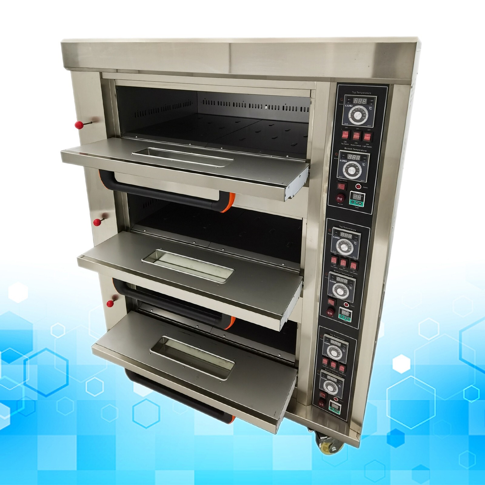 110V 300W Electric Gas Pizza Oven 32℉-752℉ 3-Layers 6-Baking Sheet Oven