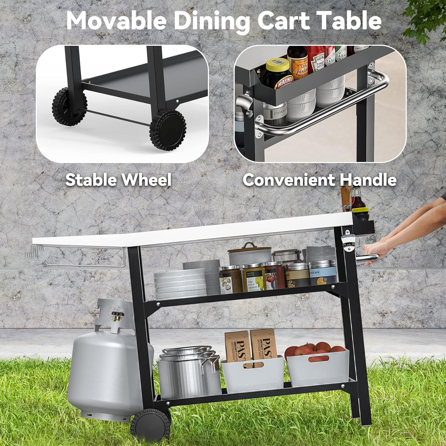 Heavy Duty Pizza Oven Table & BBQ Prep Cart, Stainless Steel Rolling Grill Cart