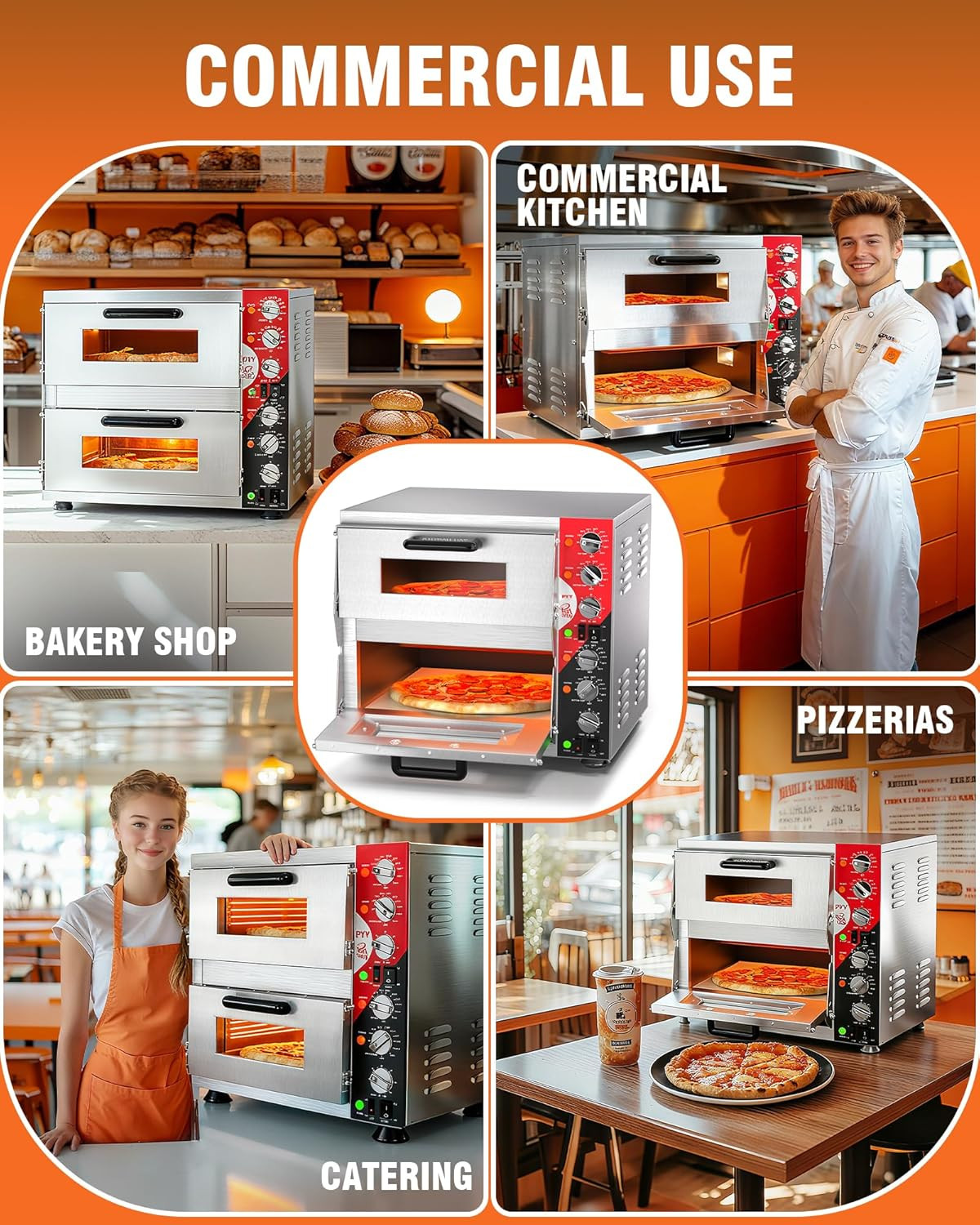 16″ Electric Double Decker Pizza Oven with Timer & Stone for Home & Restaurant
