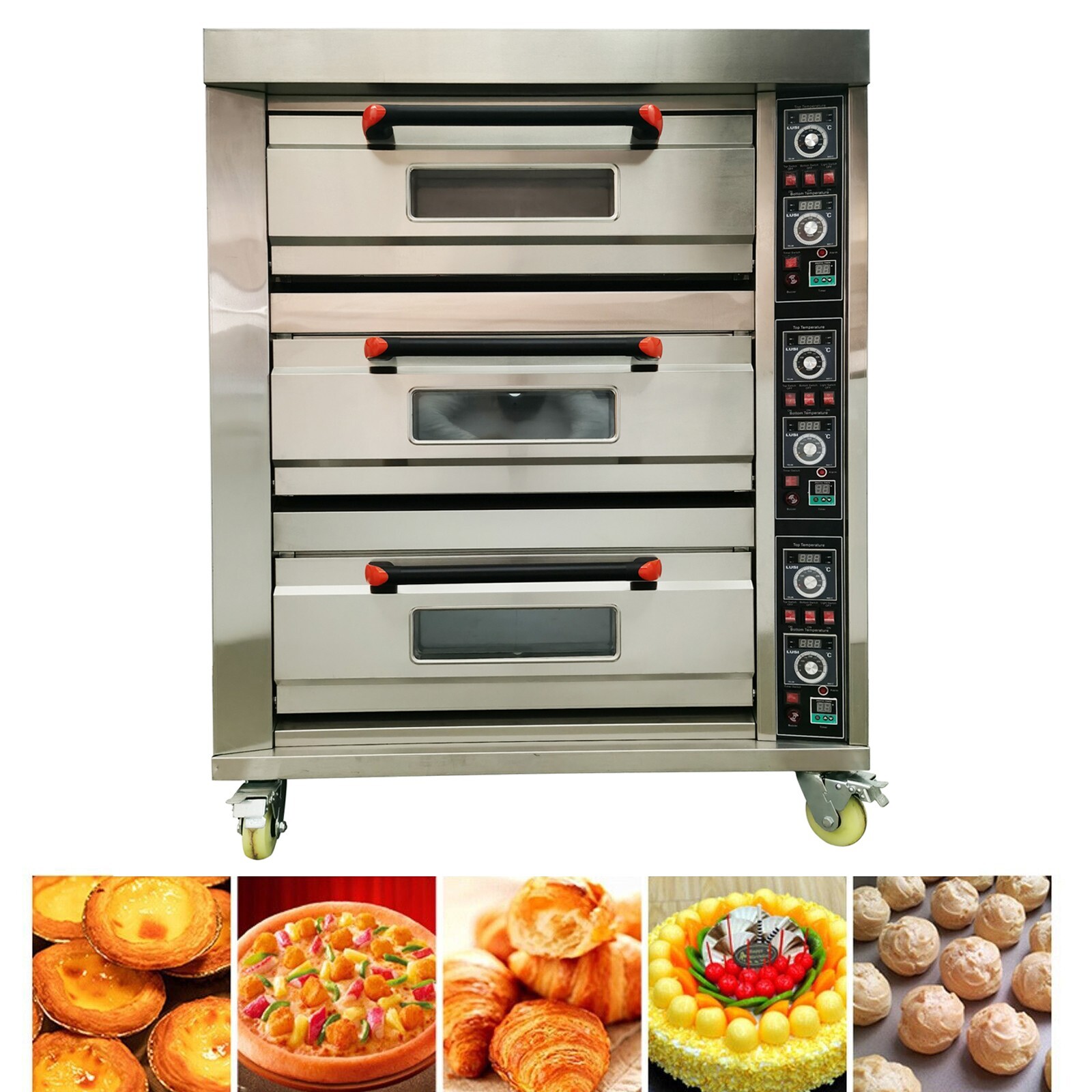 Commercial Large Triple Oven Electric Cake Bread Pizza Baking Oven Toaster 220V