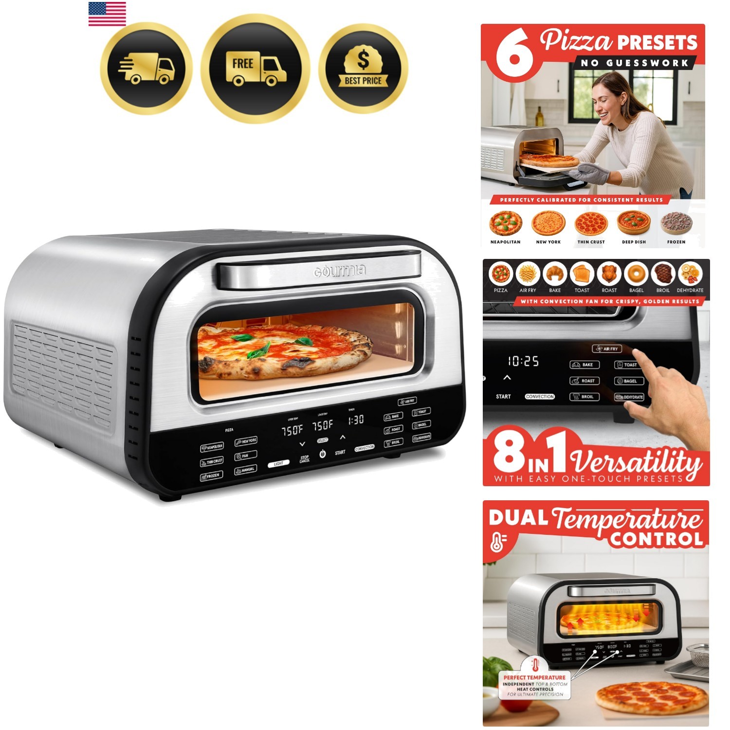 Indoor Pizza Oven Air Fryer Toaster 1800W Countertop Multi-Cooker Pizza Stone