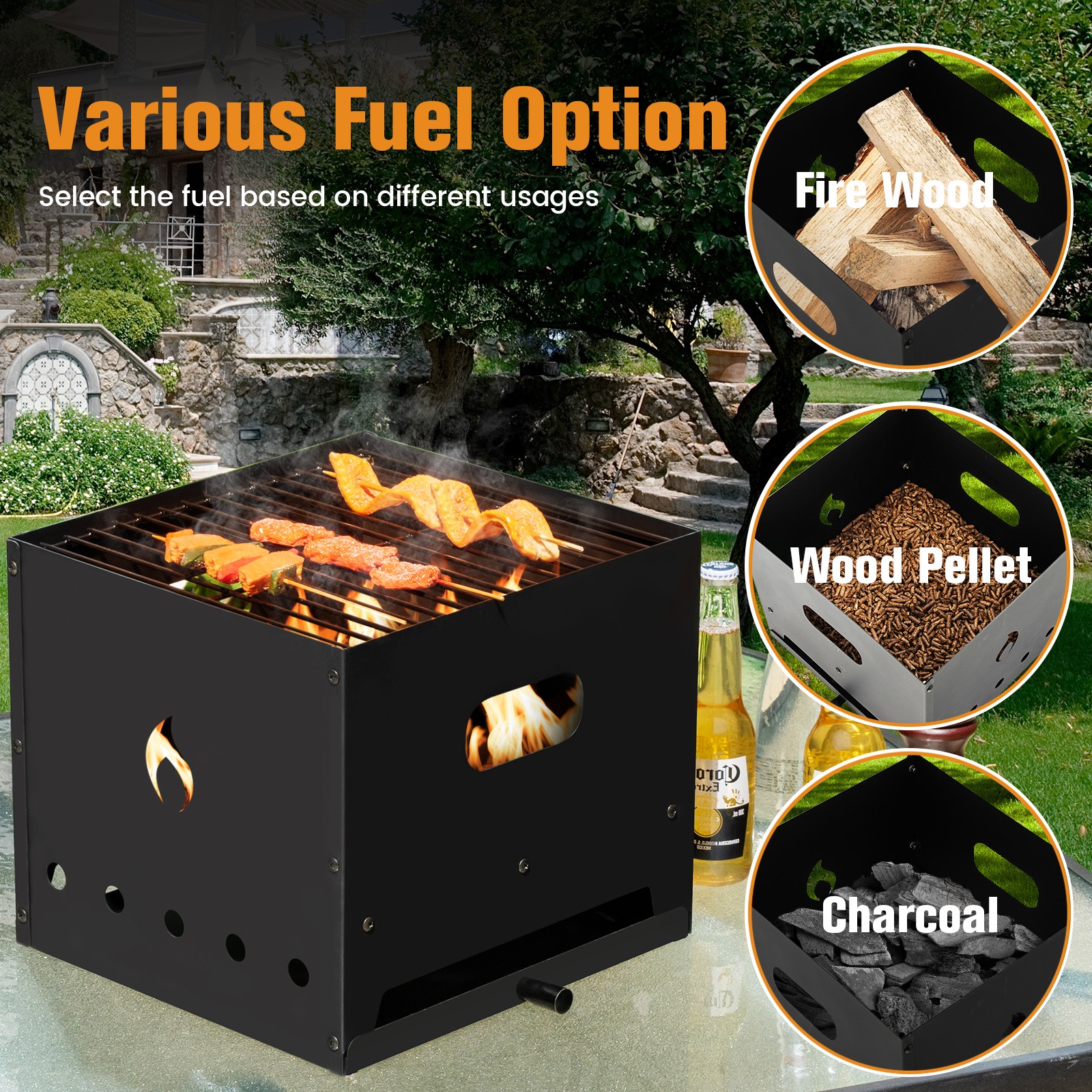 4-in-1 Multipurpose Outdoor Pizza Oven Wood Fired 2-Layer Detachable Oven