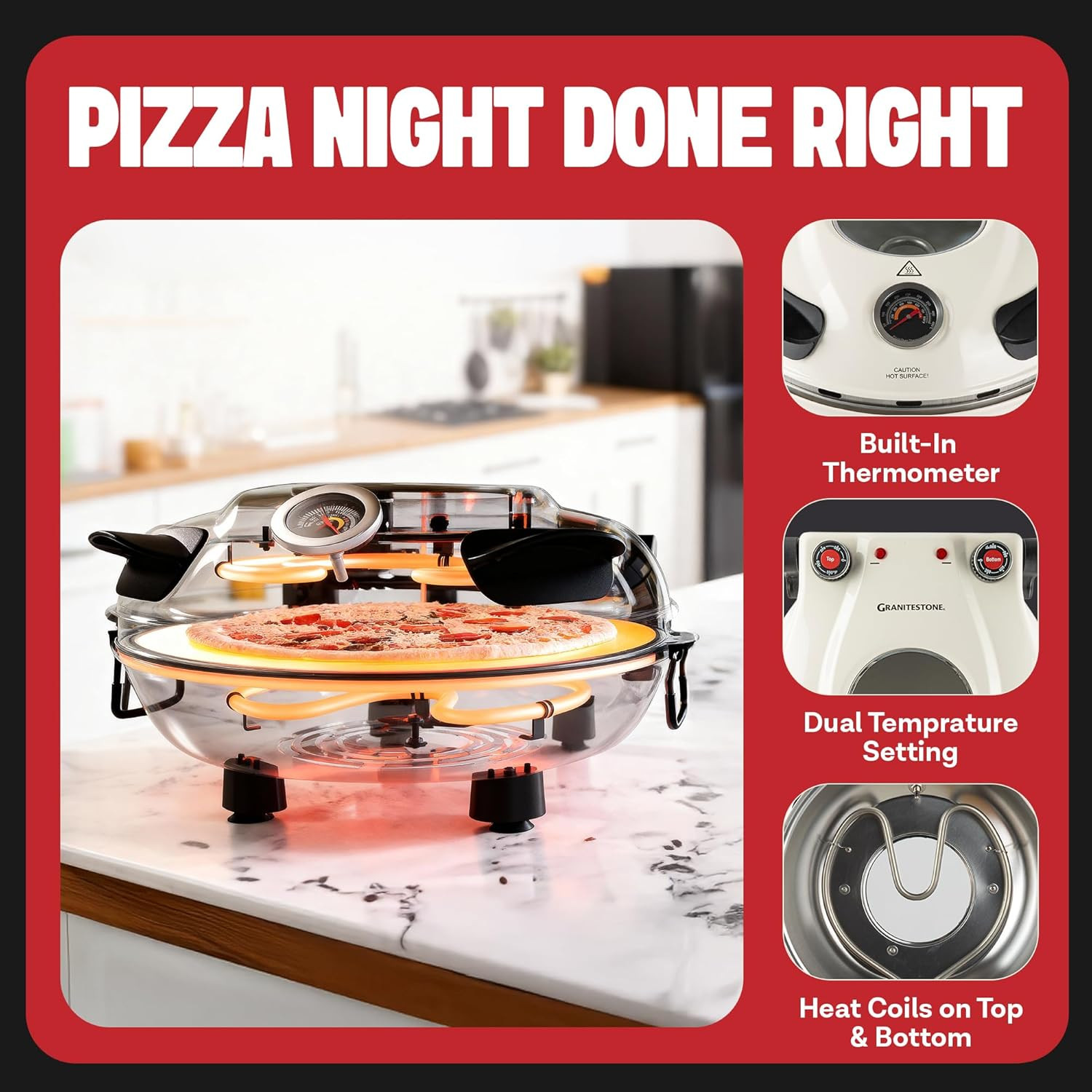 Crispy Crust Pizza Oven by Granitestone – 12 Inch Electric Pizza Oven Indoor Cou