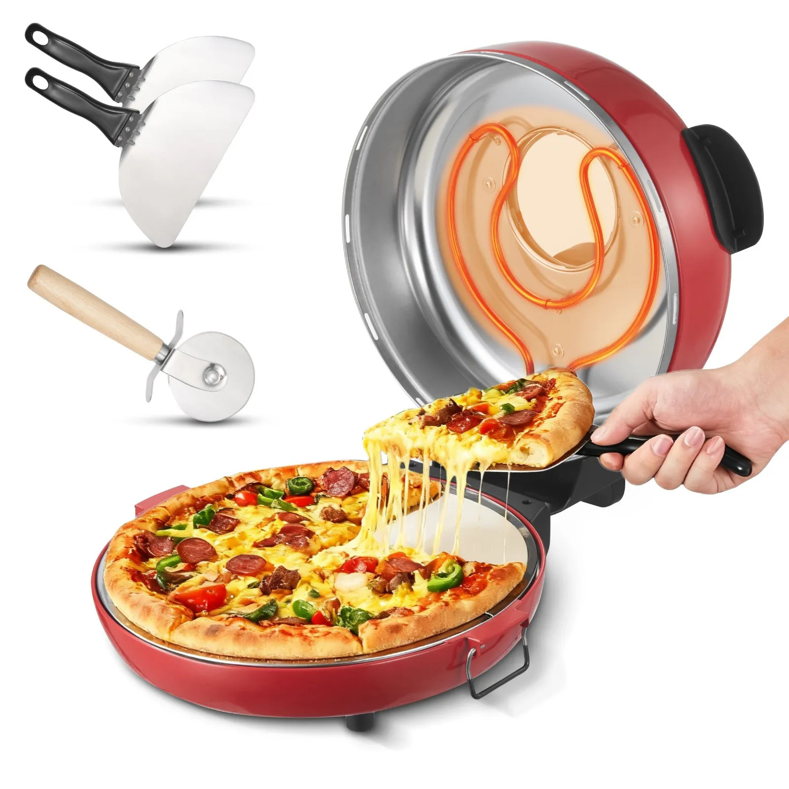 14″ Electric Pizza Oven 1600W Maker w/ Stone 5-Mode Temp Control for Home Use
