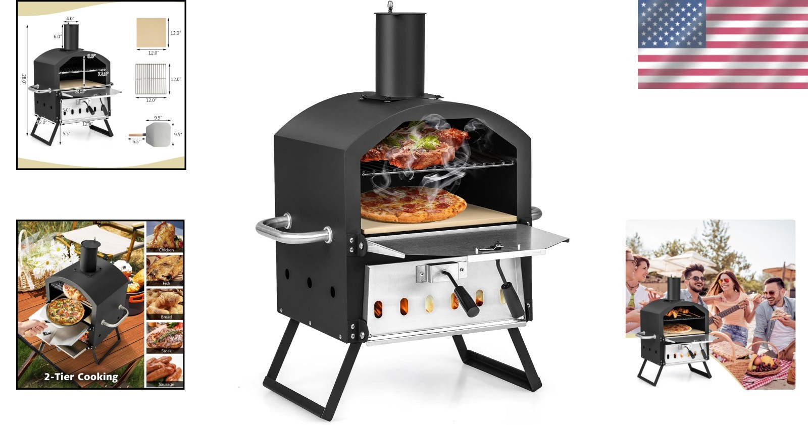 Elegant Waterproof Stainless Steel Outdoor Pizza Oven – Fast Preheat for Picnics