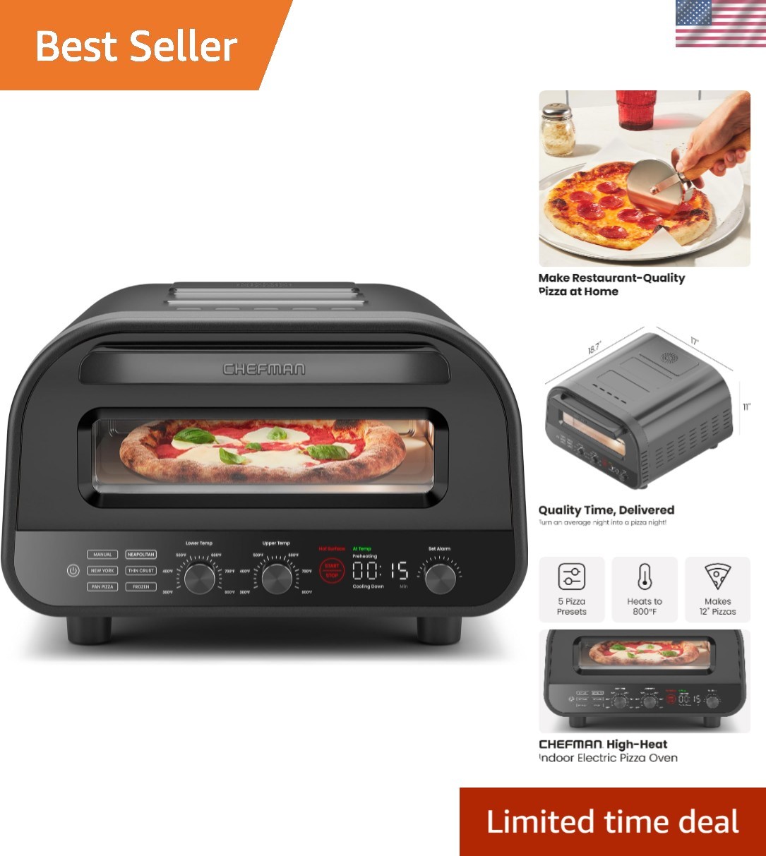 High-Heat Indoor Pizza Oven – Enjoy Perfect Pizzas with Stone and Peel Included