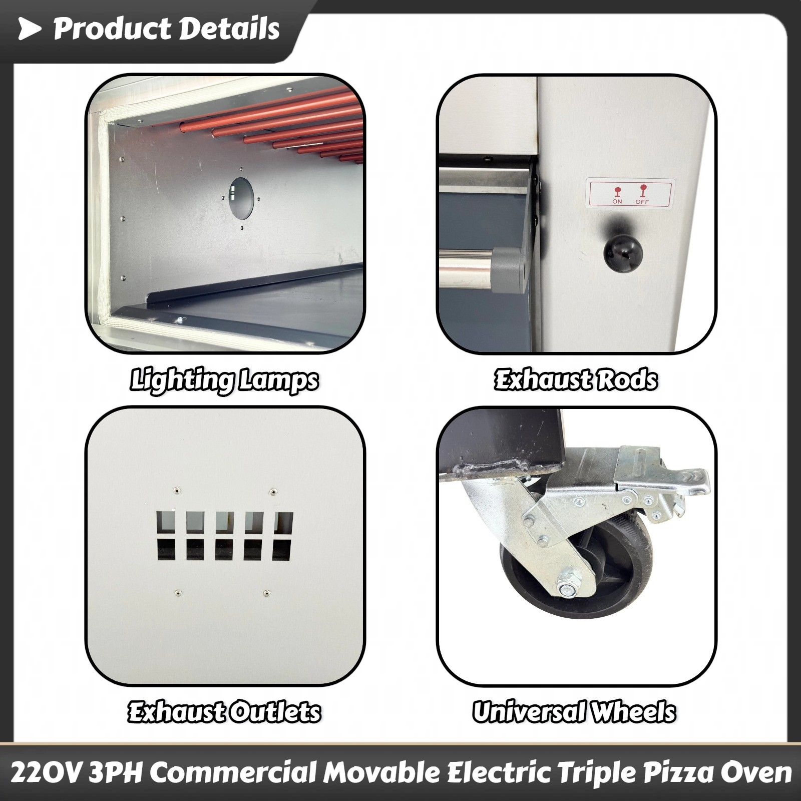 Commercial 220V 3-phase 19.8KW Movable Electric Three-Layer Pizza Oven
