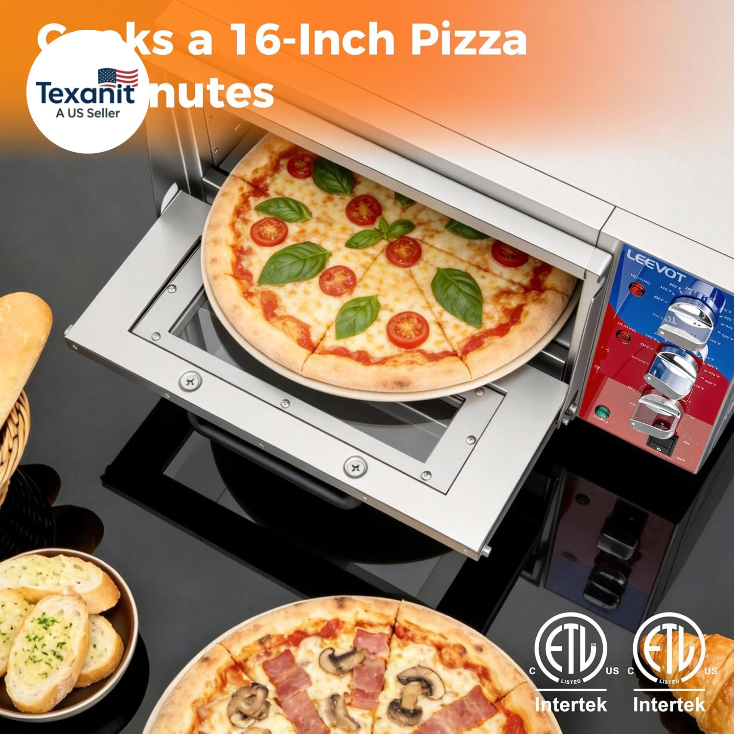 16″ Single-Deck Commercial Pizza Oven | 1800W Countertop Electric Pizza Maker wi