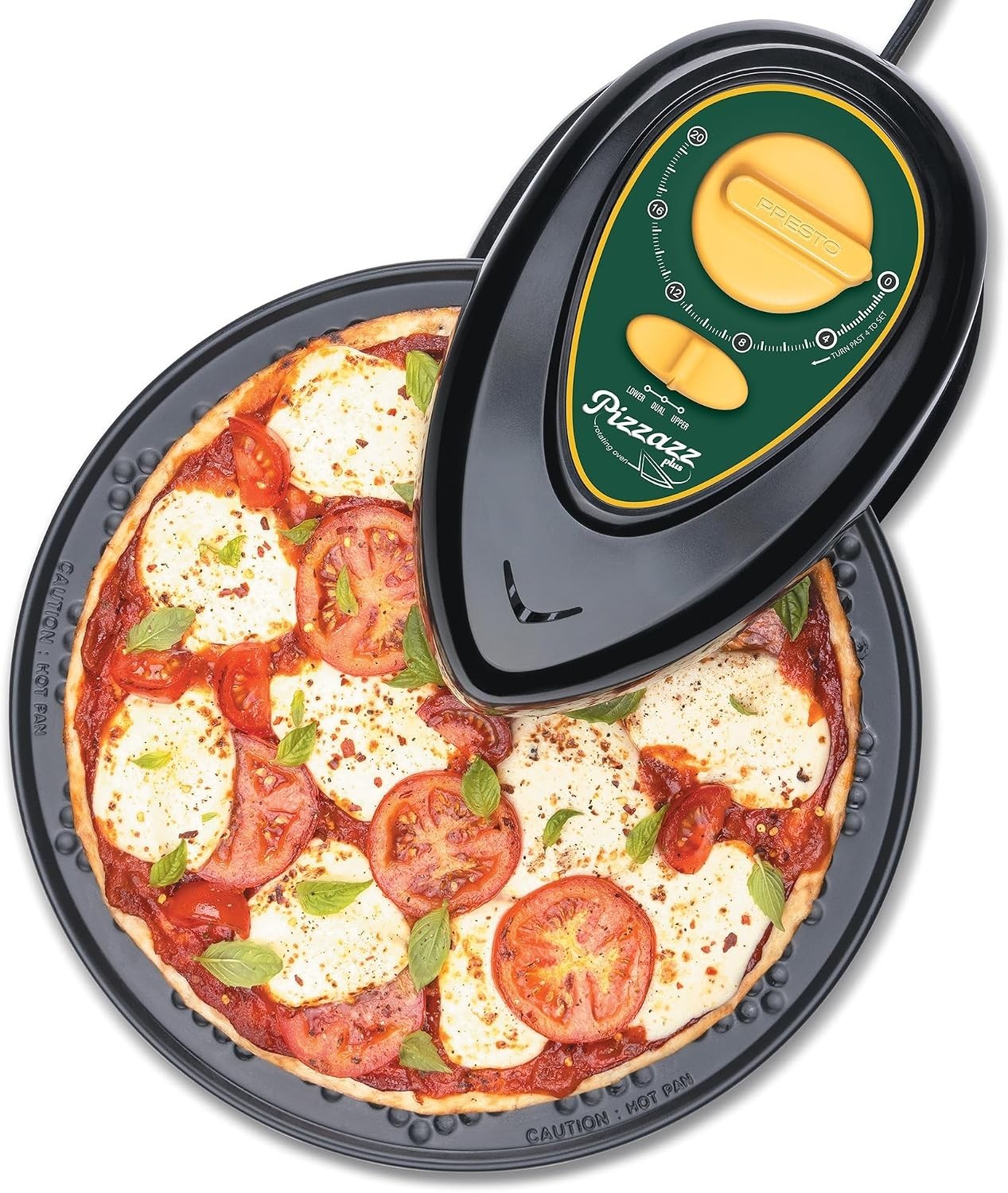 Green/Gold Pizzazz Plus Rotating Oven – 12-Inch Nonstick, Easy Cleanup Appliance