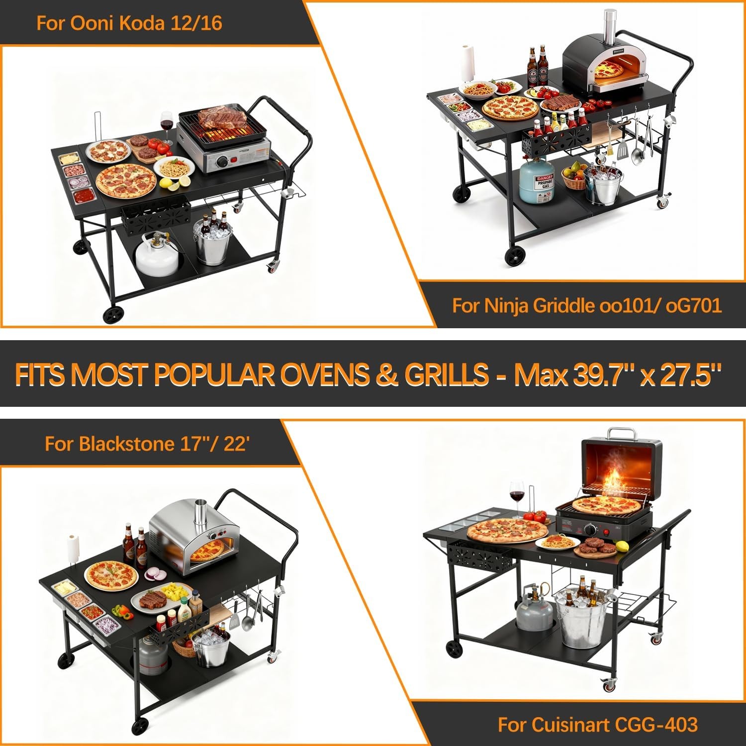 Pizza Oven Table with Topping Station Outdoor Pizza Oven Cart Grill Cart Table