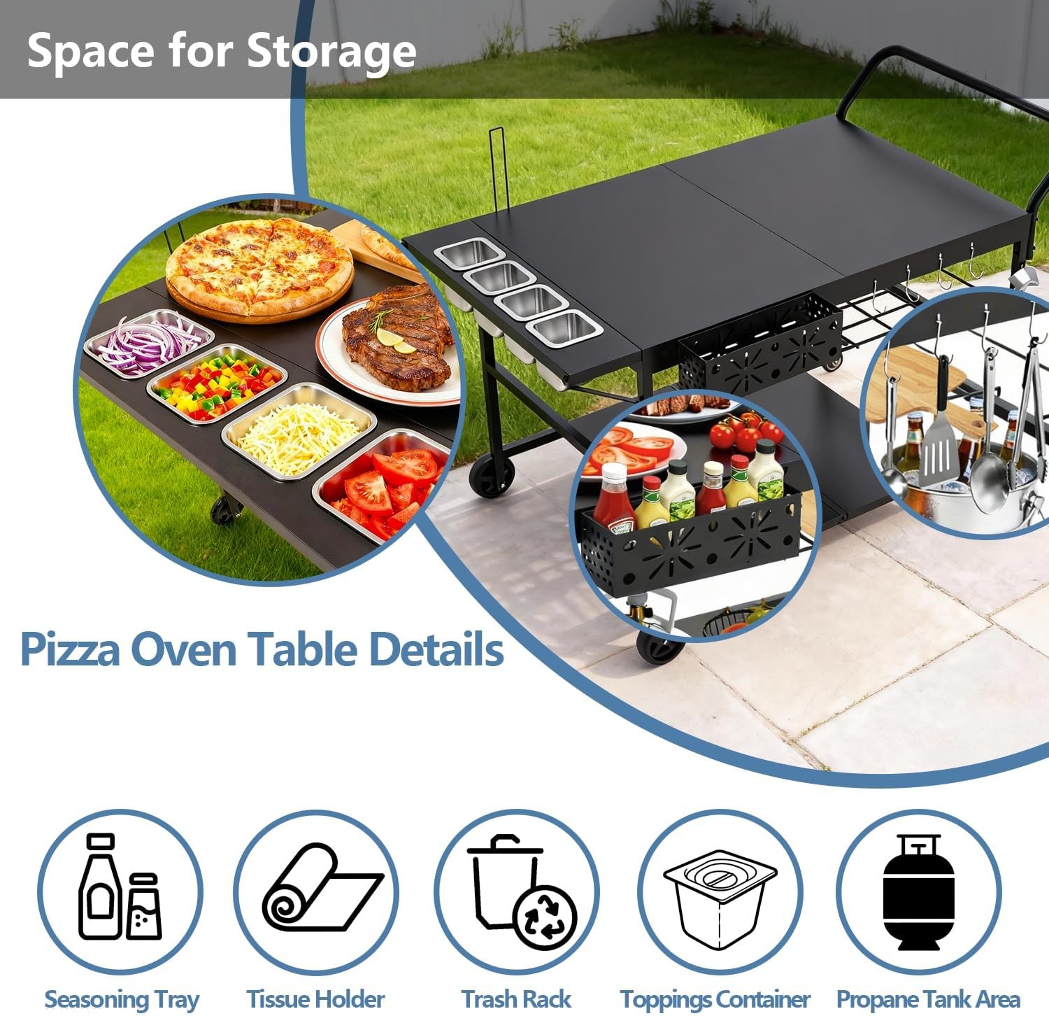 47″ Outdoor Pizza Oven Table with Wheels, Heavy Duty Pizza Oven Cart with Propan