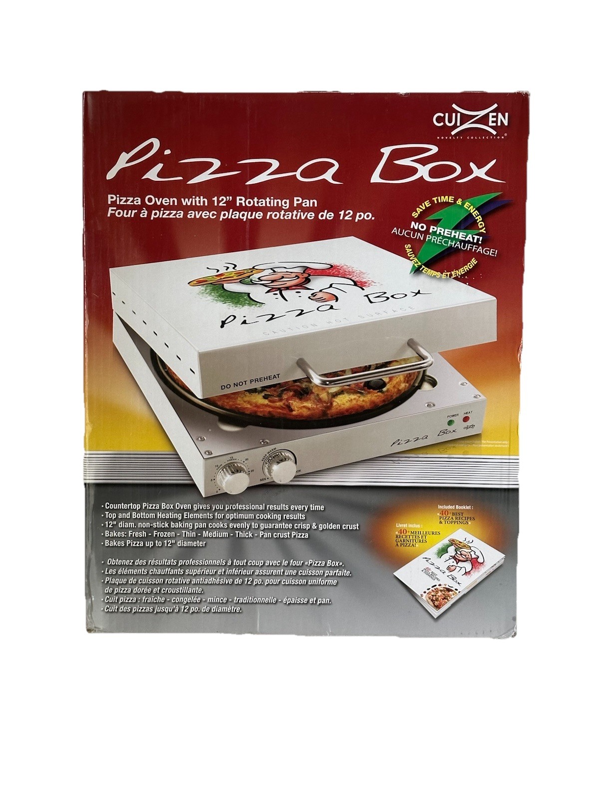 Cuizen Pizza Box Countertop Pizza Oven w 12″ Rotating Pan PIZ-4012 Tested Works