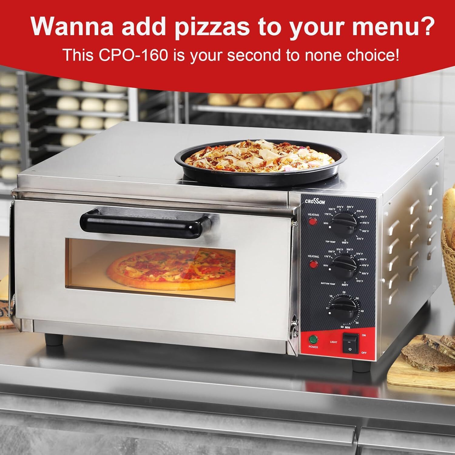 CROSSON ETL listed Commercial 16 inch Countertop Electric Pizza Oven, 12 Liters