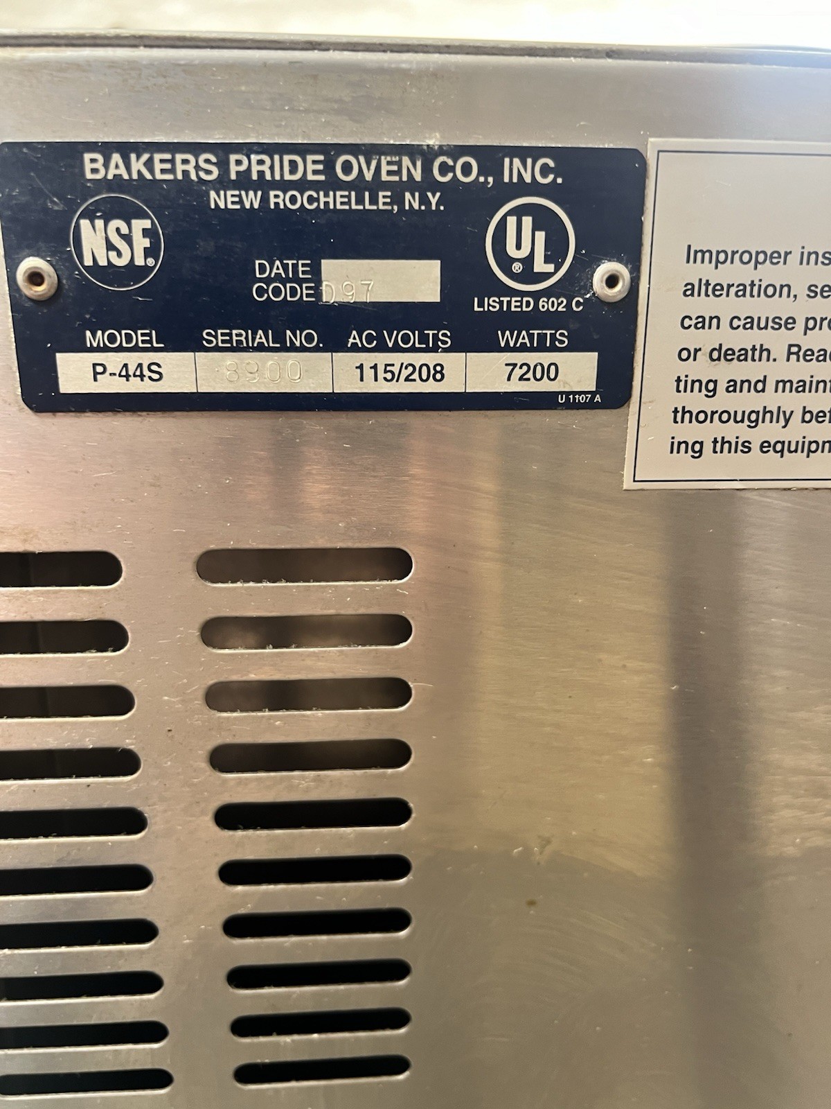 Pizza/Pretzel Stone Deck Oven Bakers Pride P44S 208/240V 3ph TESTED