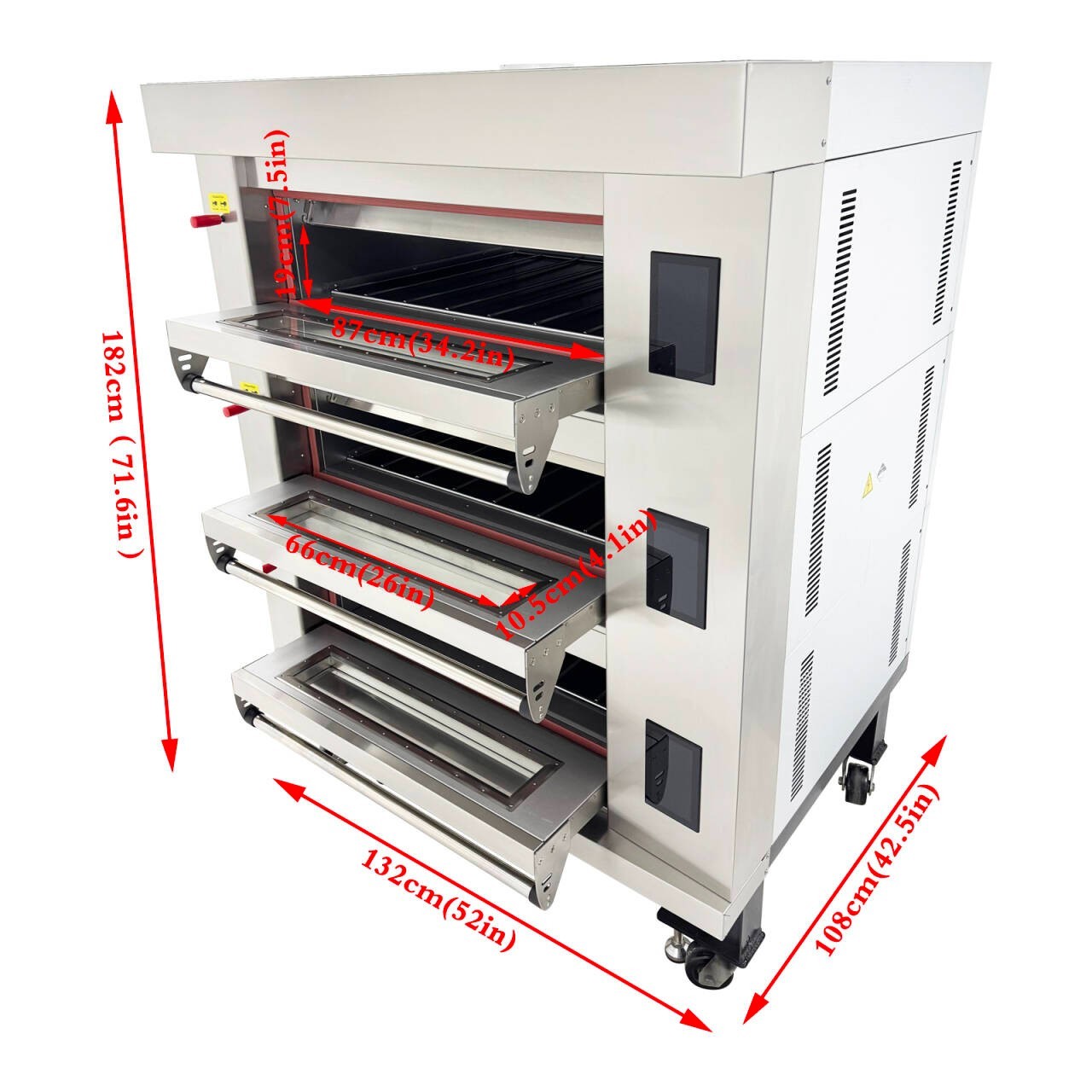 Commercial Movable Electric Triple Pizza Oven LCD Touch Screens 220V 3-Phase