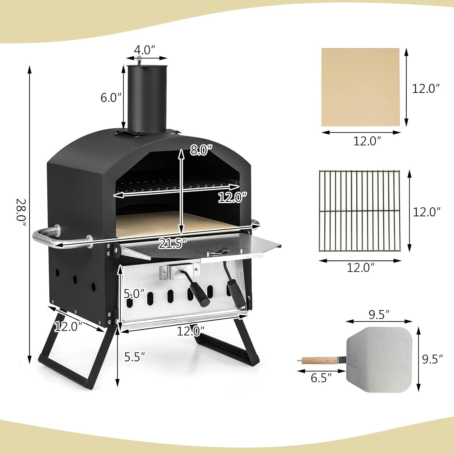 Elegant Waterproof Stainless Steel Outdoor Pizza Oven – Fast Preheat for Picnics