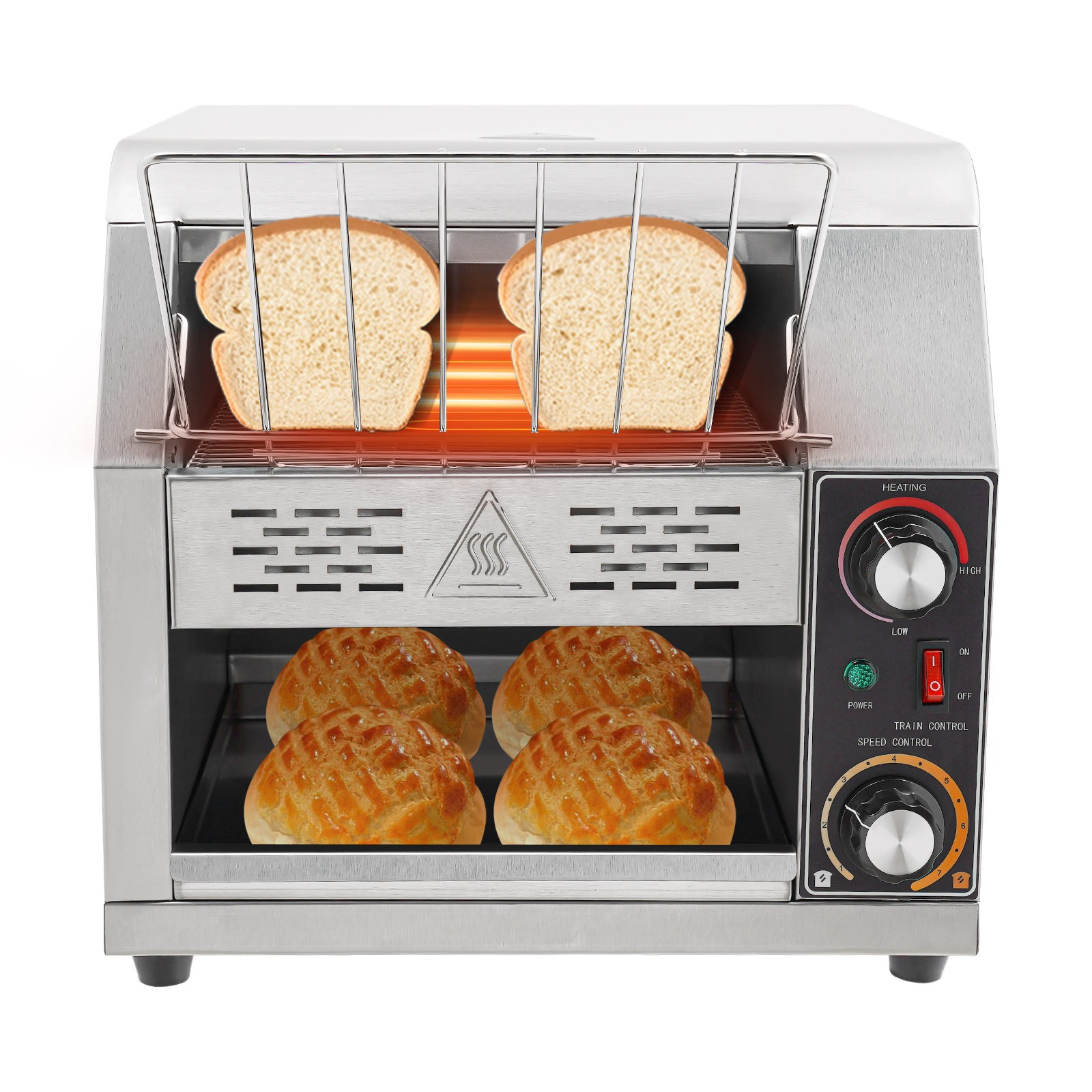 1900W Commercial Conveyor Bread Oven with Temp & Speed Control Stainless Steel