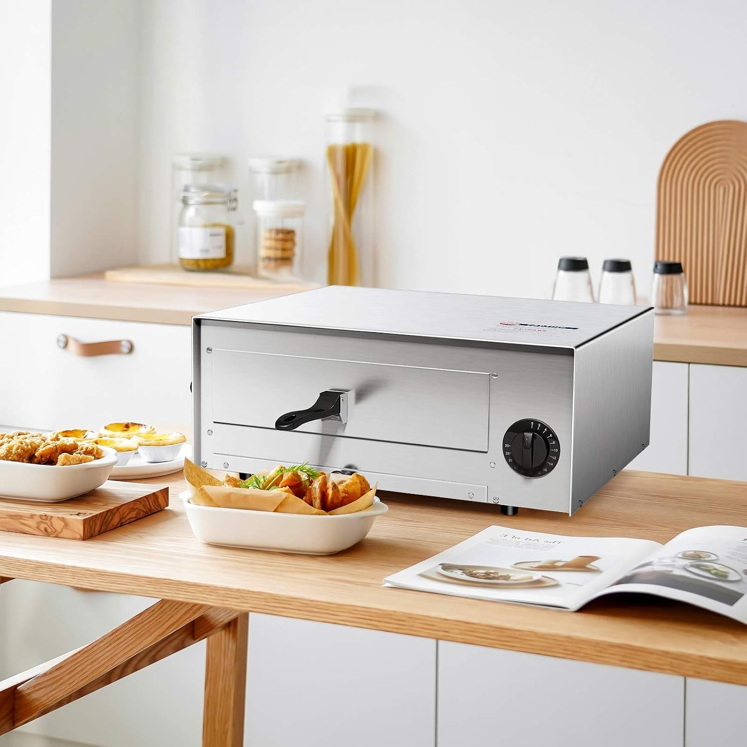 Electric Pizza Oven Indoor Stainless Countertop Pizza Maker with Timer