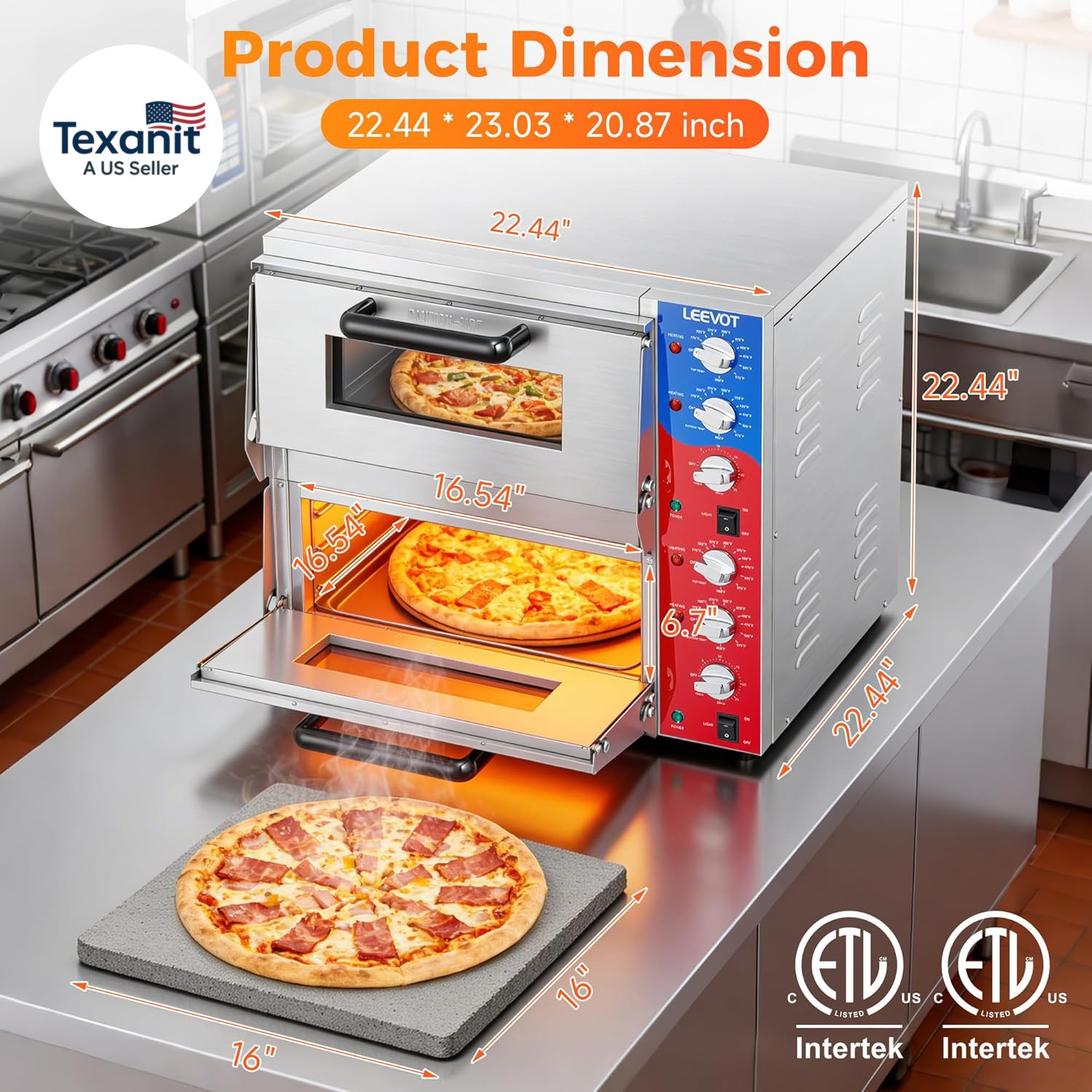 Commercial Double Deck 16 Inch Electric Pizza Oven | 3600W Countertop Pizza Make