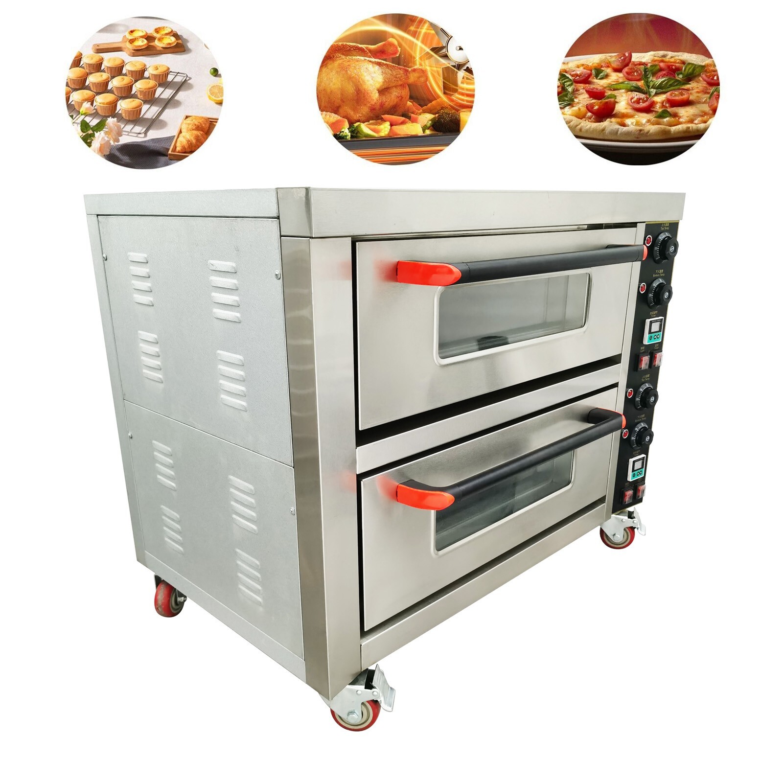 Double Decker Electric Oven Bread Pizza Chicken Making Movable Bakery 220V 6.4KW