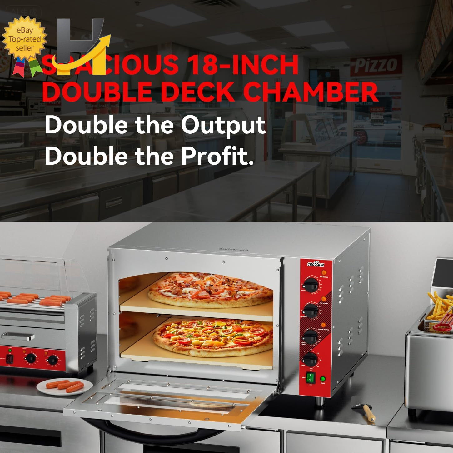 Commercial Double Deck 18″ Countertop Electric Pizza Oven 15Mm Thick Pizza Stone