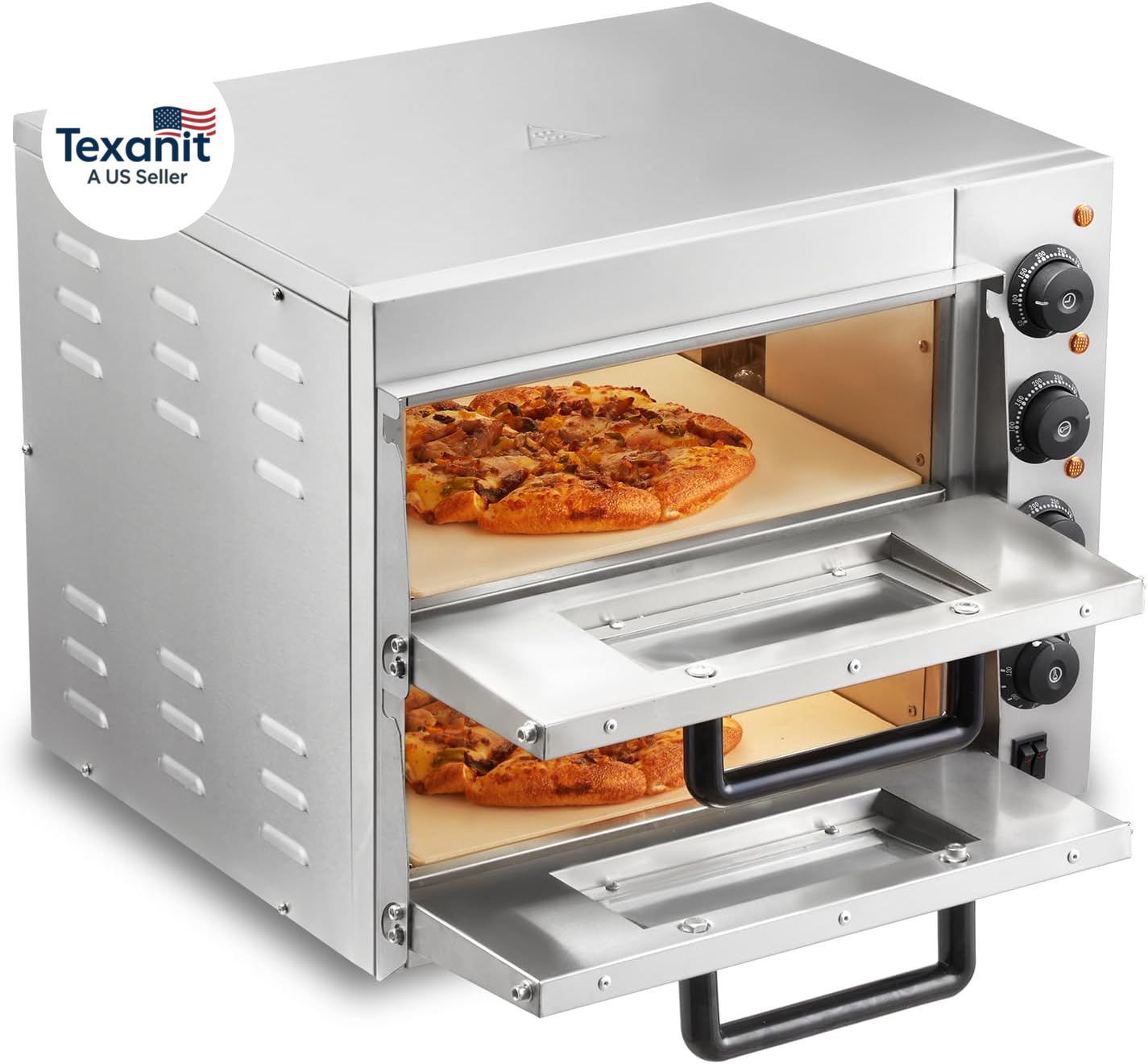 Commercial Pizza Oven Countertop, 14″ Double Deck Layer, Stainless Steel Electri