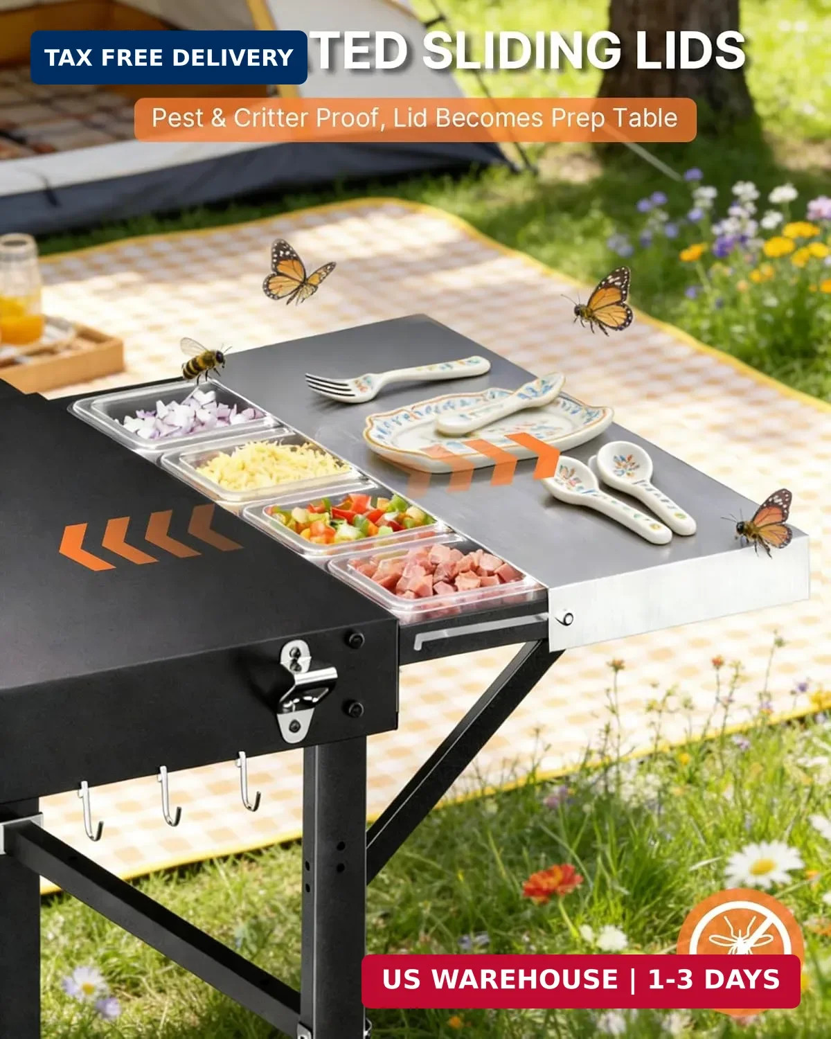 Outdoor Pizza Oven Table, Portable Pizza Oven Cart with Topping Station, Heavy D