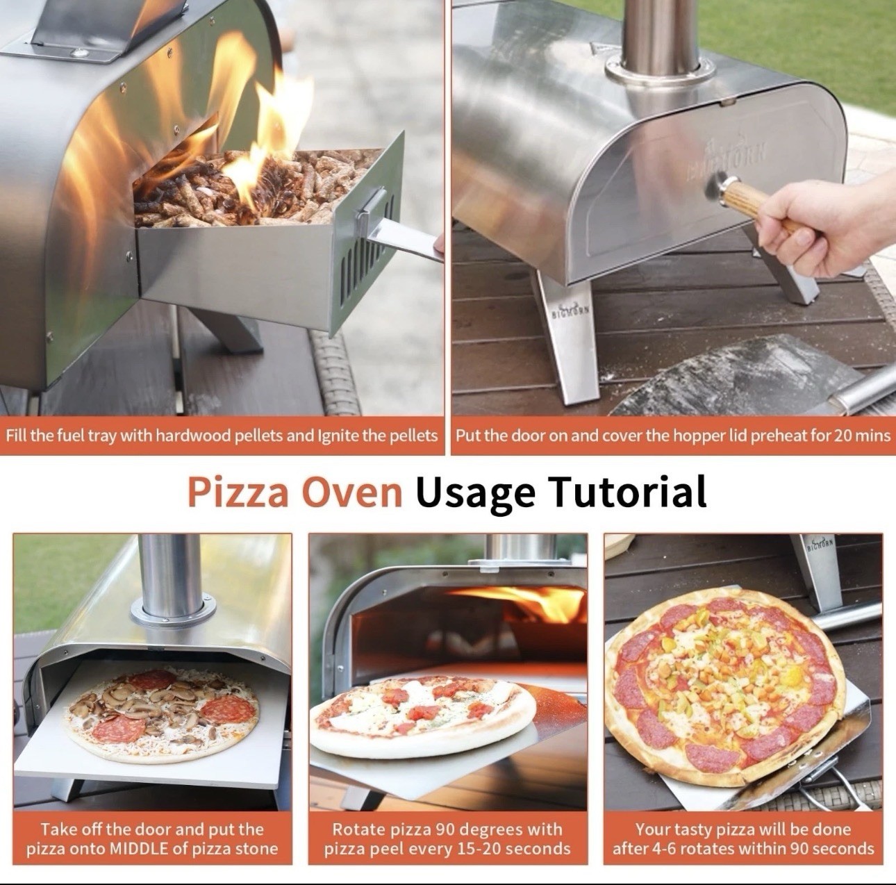 BIG HORN OUTDOORS Pizza Oven Wood Pellet 12” Pizza Oven Cooking Pizza Maker