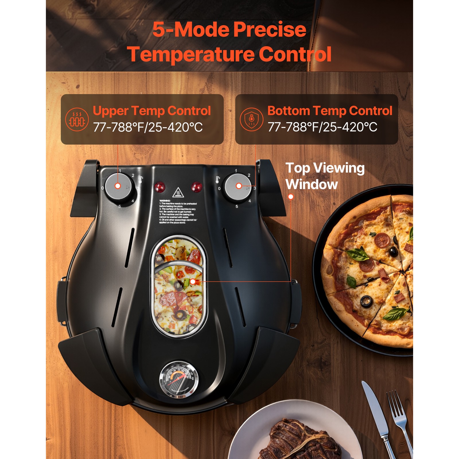 Uimoso 12-Inch Electric Countertop Pizza Oven, 1200W for Home Use (Black)