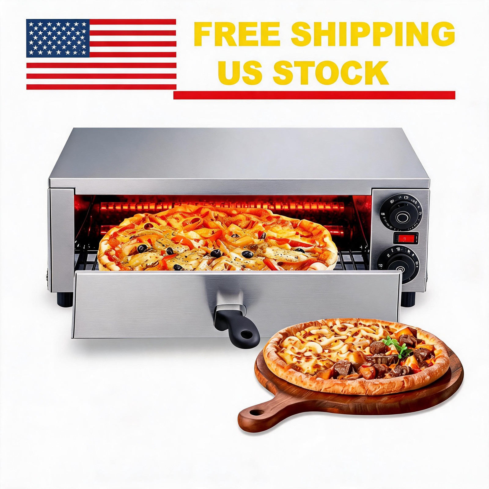 16 Inch Steel Countertop Pizza Oven for Bakery Snack Cooking Stainless