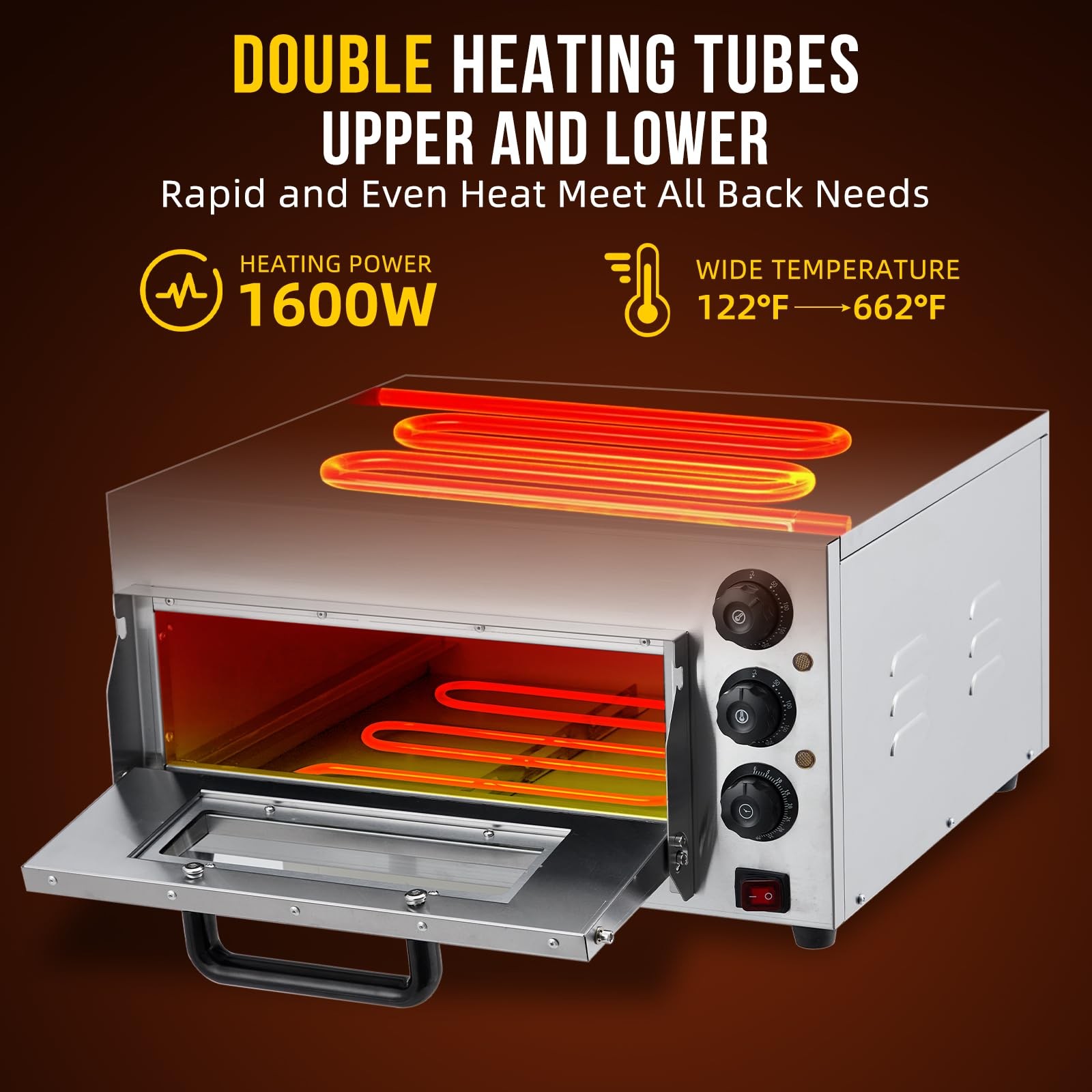Electric Pizza Oven Countertop, 16 in Commercial Pizza Oven with Adjustable