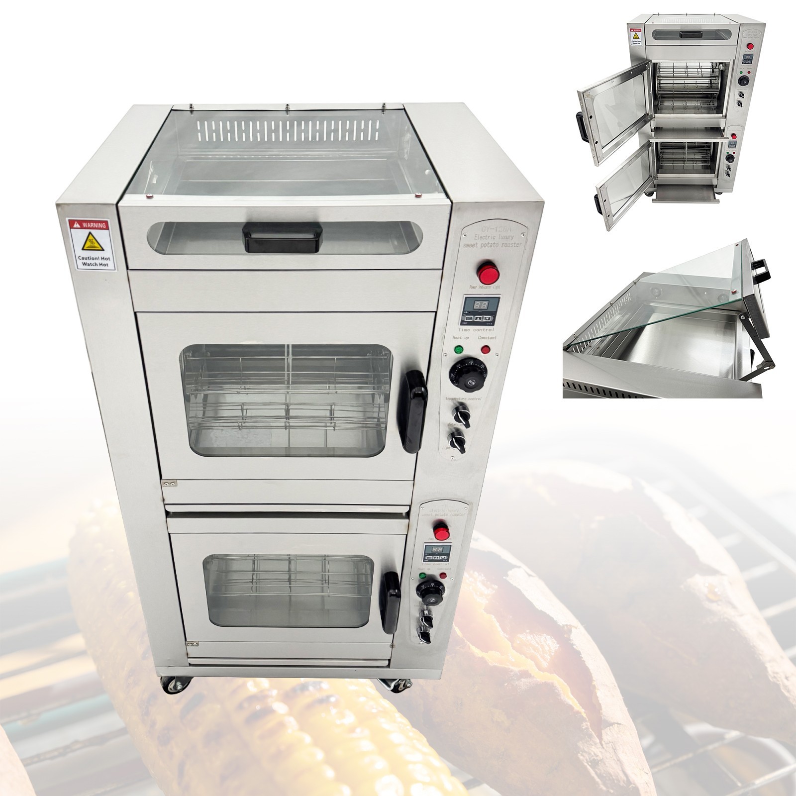 220V Double-Layer Thermal Rotary Corn Roaster Sweet Potato and Corn Oven