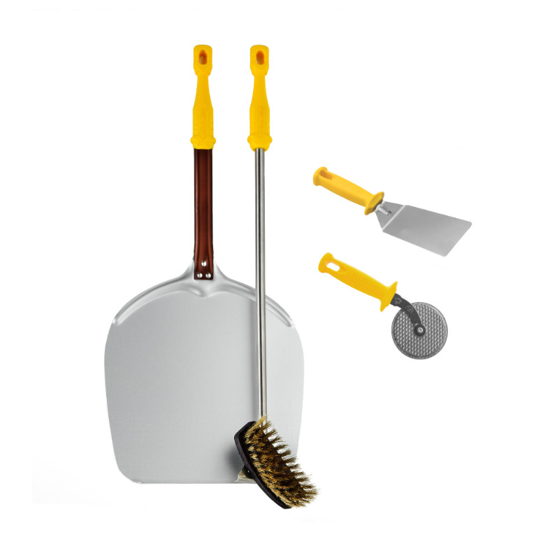 Lilly Codroipo-Short Pizza Peel Set with Natural Fiber Brush, Cutter and Spatula