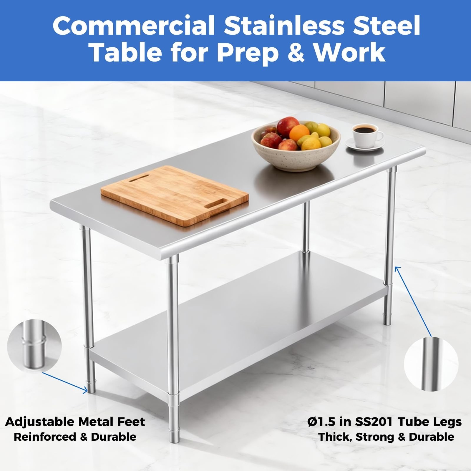 OSTBA Stainless Steel Table for Prep & Work 24×36 Inches, NSF Metal Commercia…