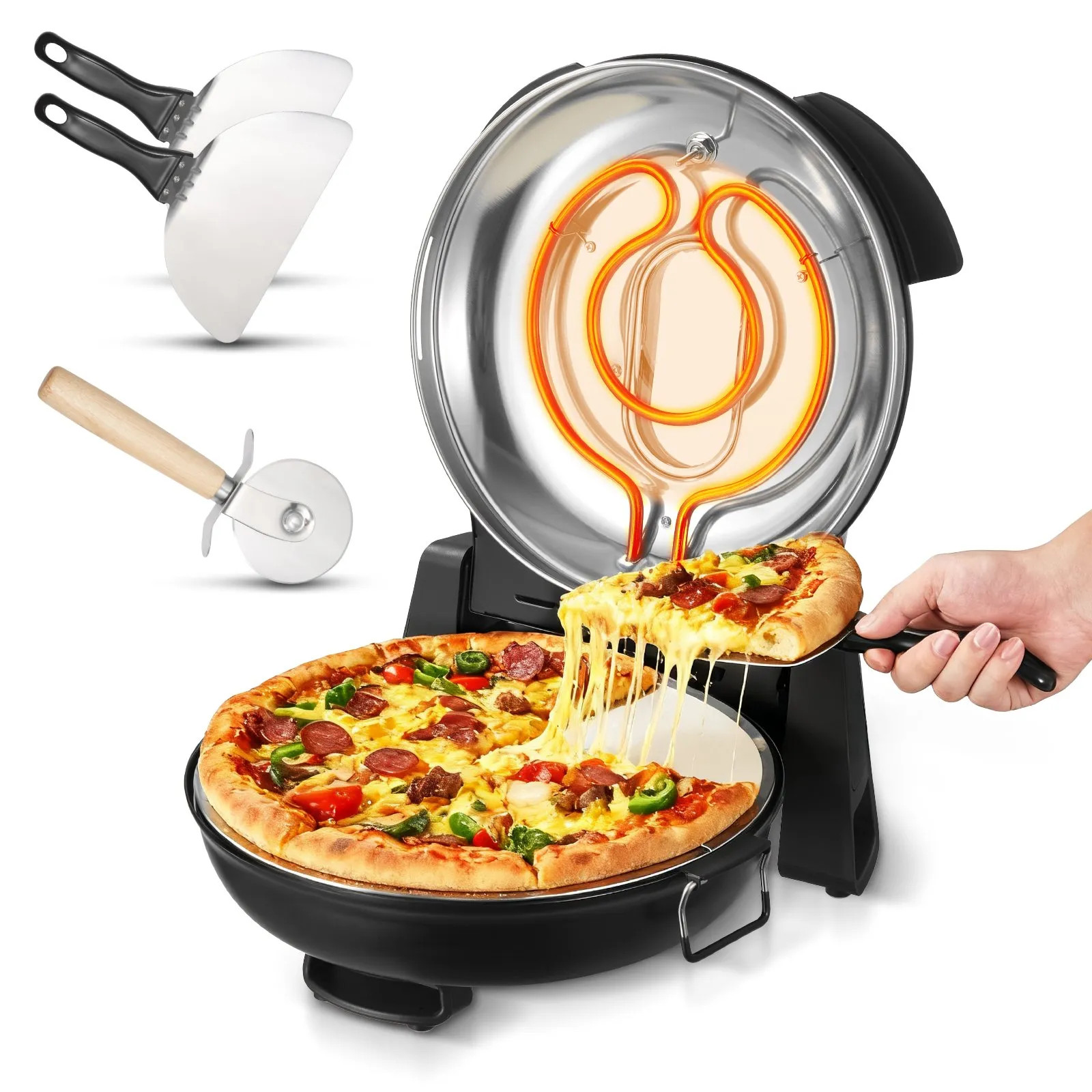12″ Electric Pizza Oven 1200W Maker w/Stone 5-Mode Temp Control Home Kitchen