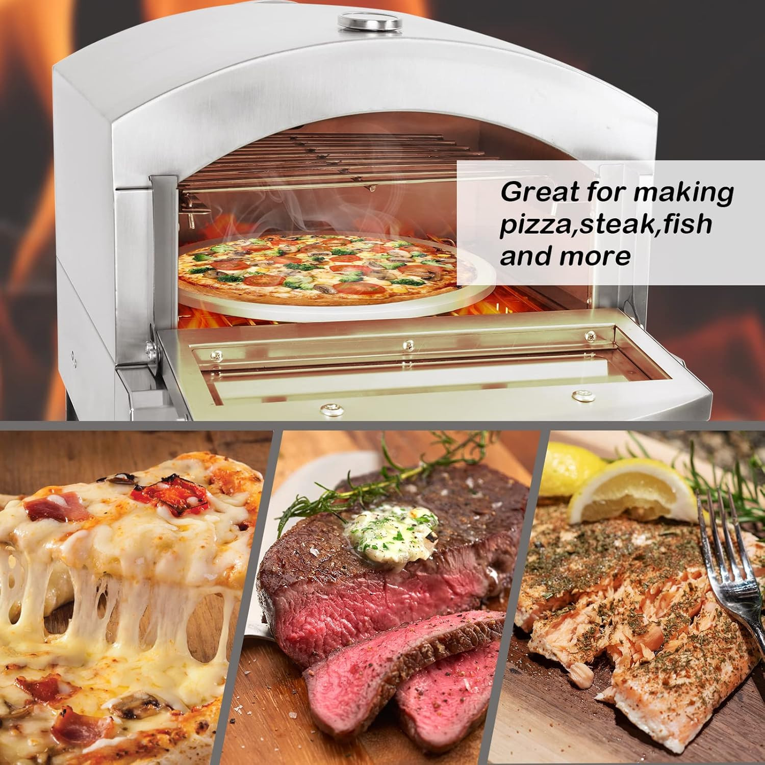 Gas Pizza Oven Countertop Stainless Steel Pizza Maker with 12 Inch round Pizza S
