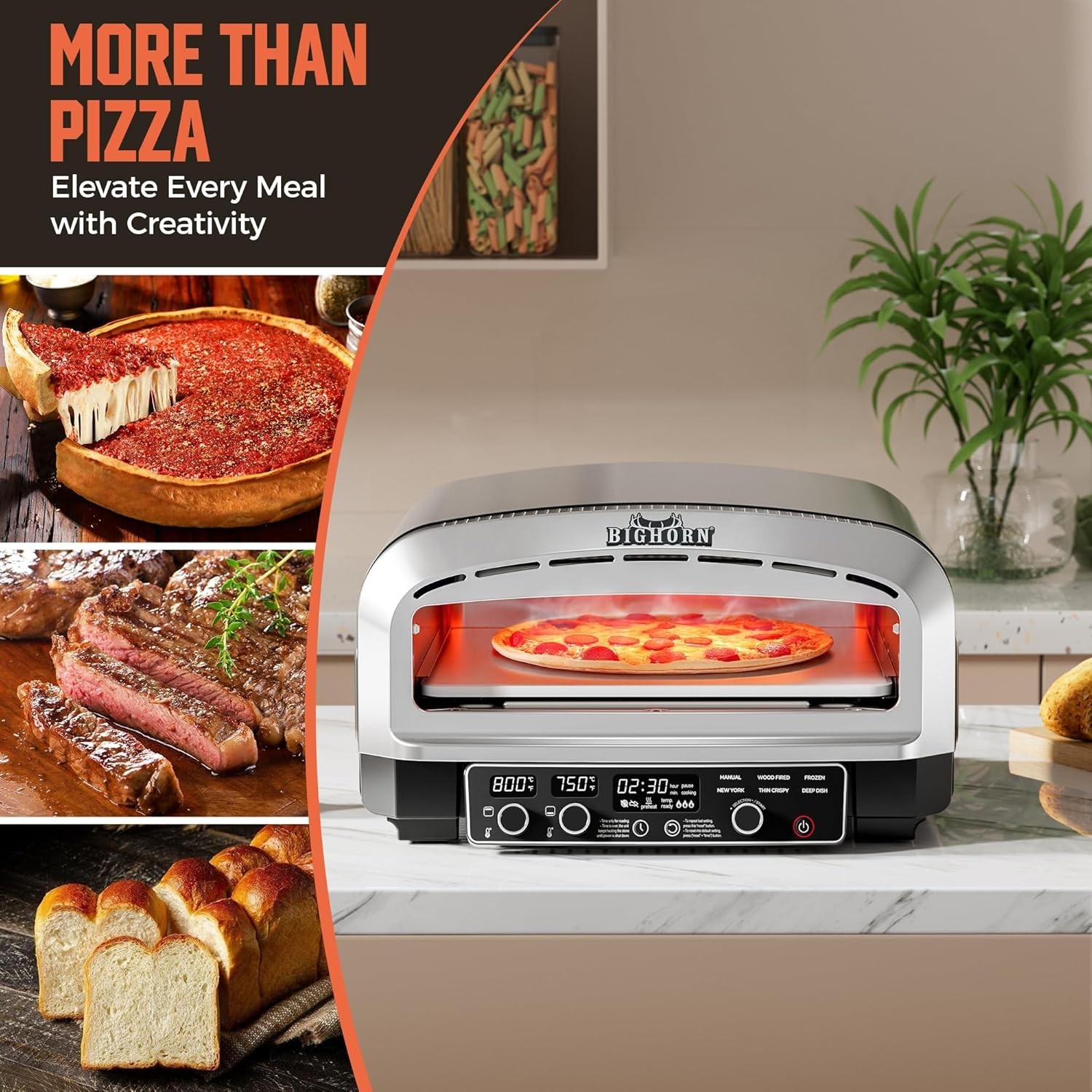 Space-Saving 14-Inch Countertop Pizza Oven with LED Display & Easy Clean Design