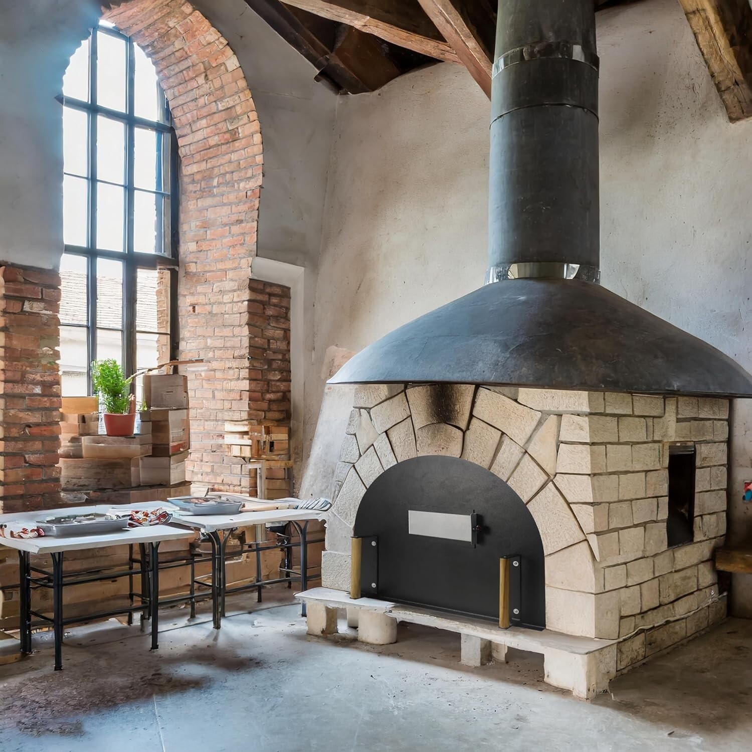 Pizza Oven Door – 20”(H) X 25”(W) – Stainless Steel 304 With Wooden Handles