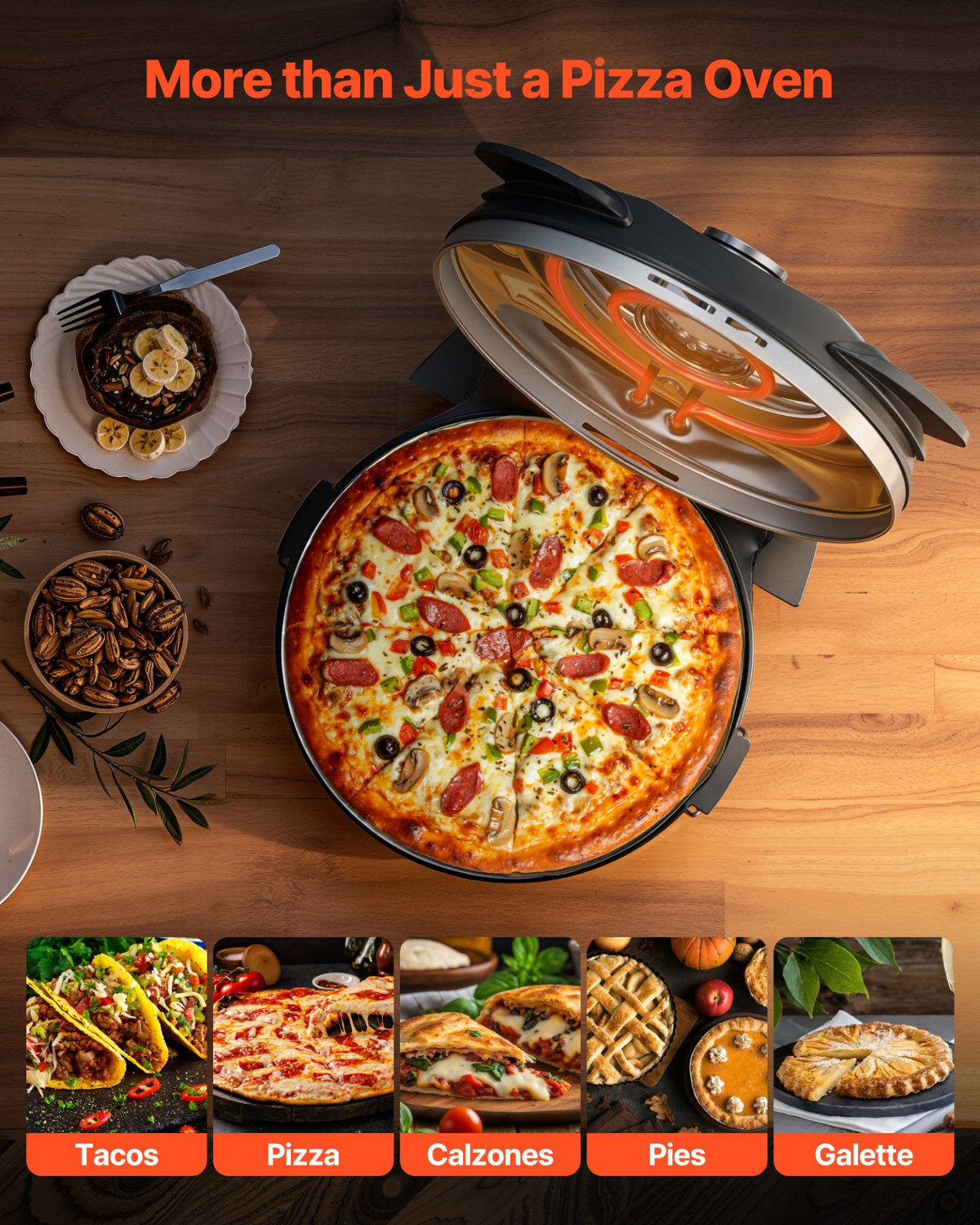 12″ Electric Pizza Oven 1200W Maker w/Stone 5-Mode Temp Control Home Kitchen
