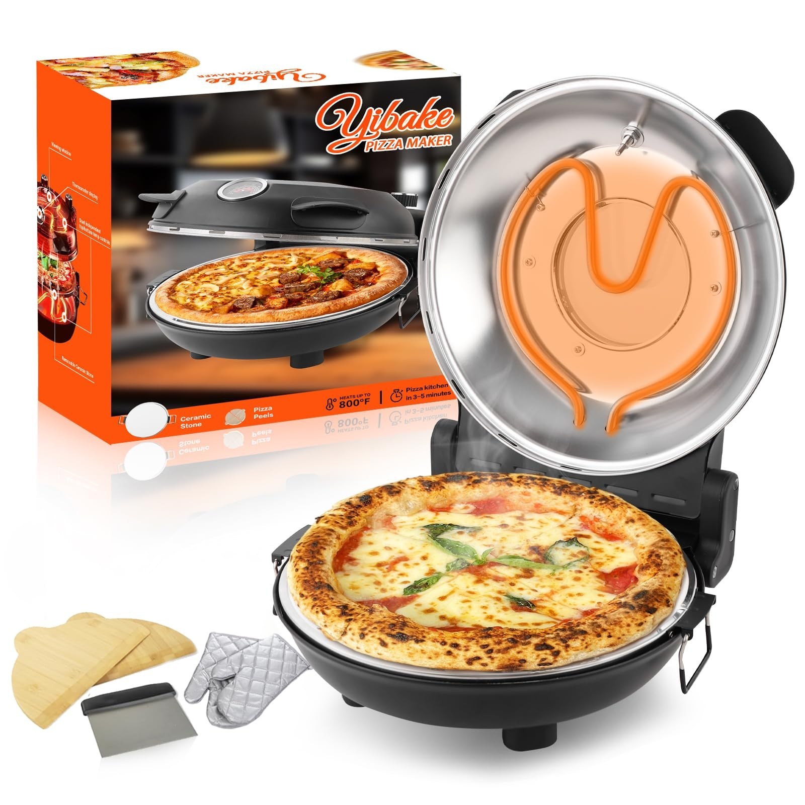 12″ Electric Pizza Oven – Countertop Pizza Maker with Ceramic Stone, Heats up…