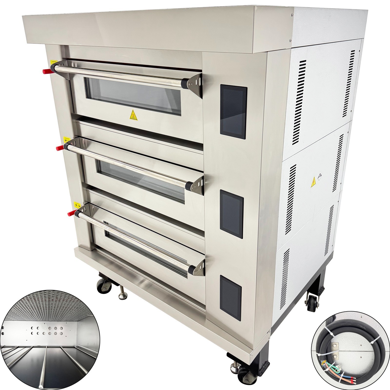 Commercial 220V 3PH Movable Electric 3-Layer Pizza Oven with LCD Touch Screen