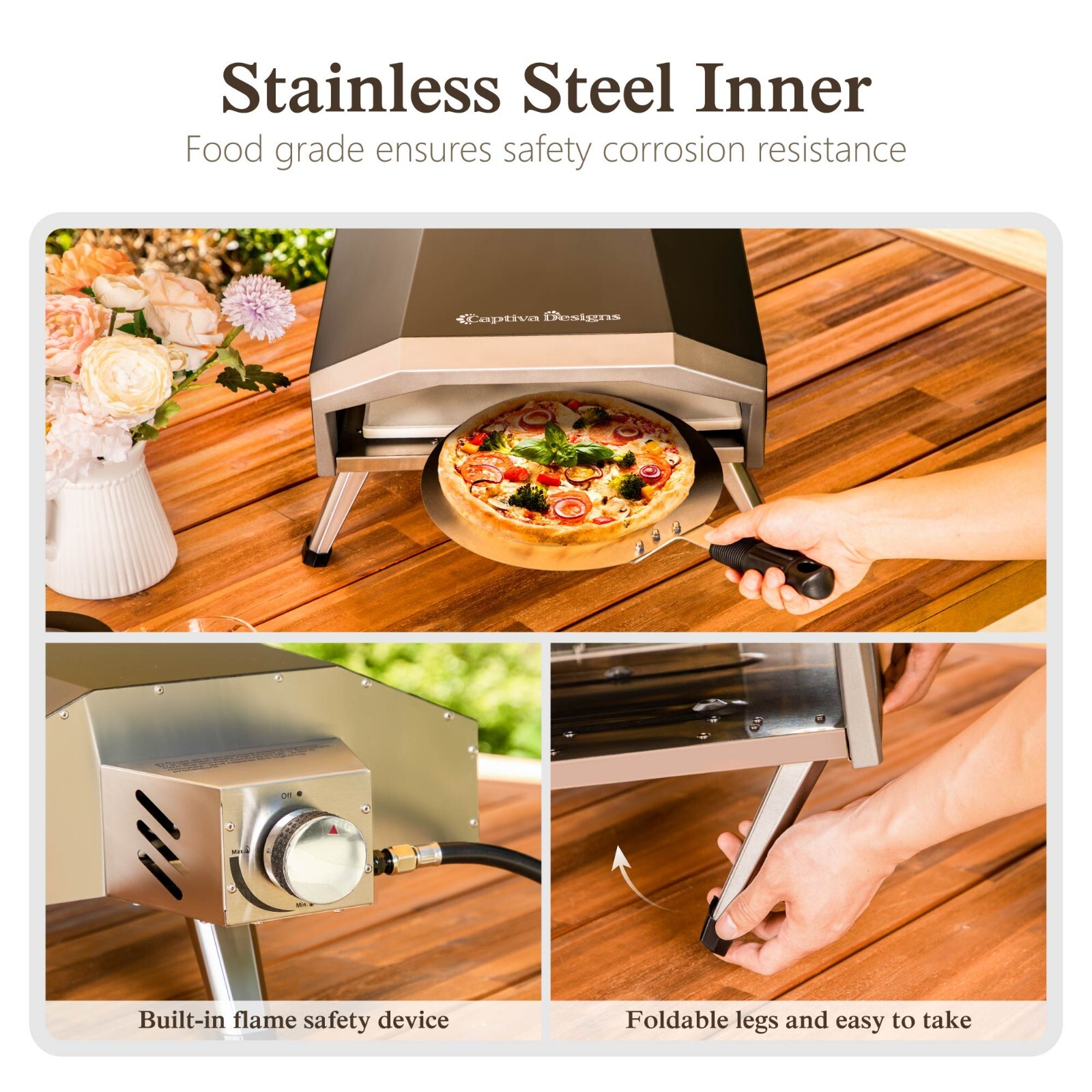 Portable Oven Pizza Outdoor Pizza Oven Gas Pizza Oven BBQ Pizza Maker 3-Layer