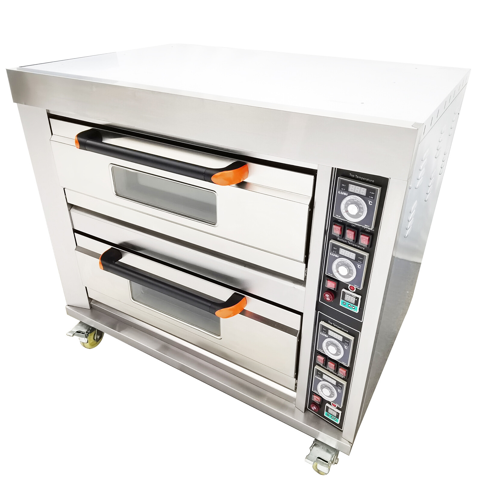 Commercial Electric Pizza Oven 2-Tier 4-Pan 220V 3-PH for Bread & Meat Cooking