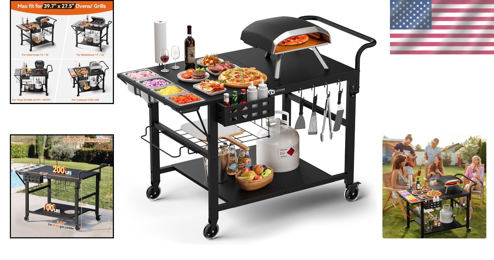 Grill Cart for Pizza Oven & Blackstone Griddle