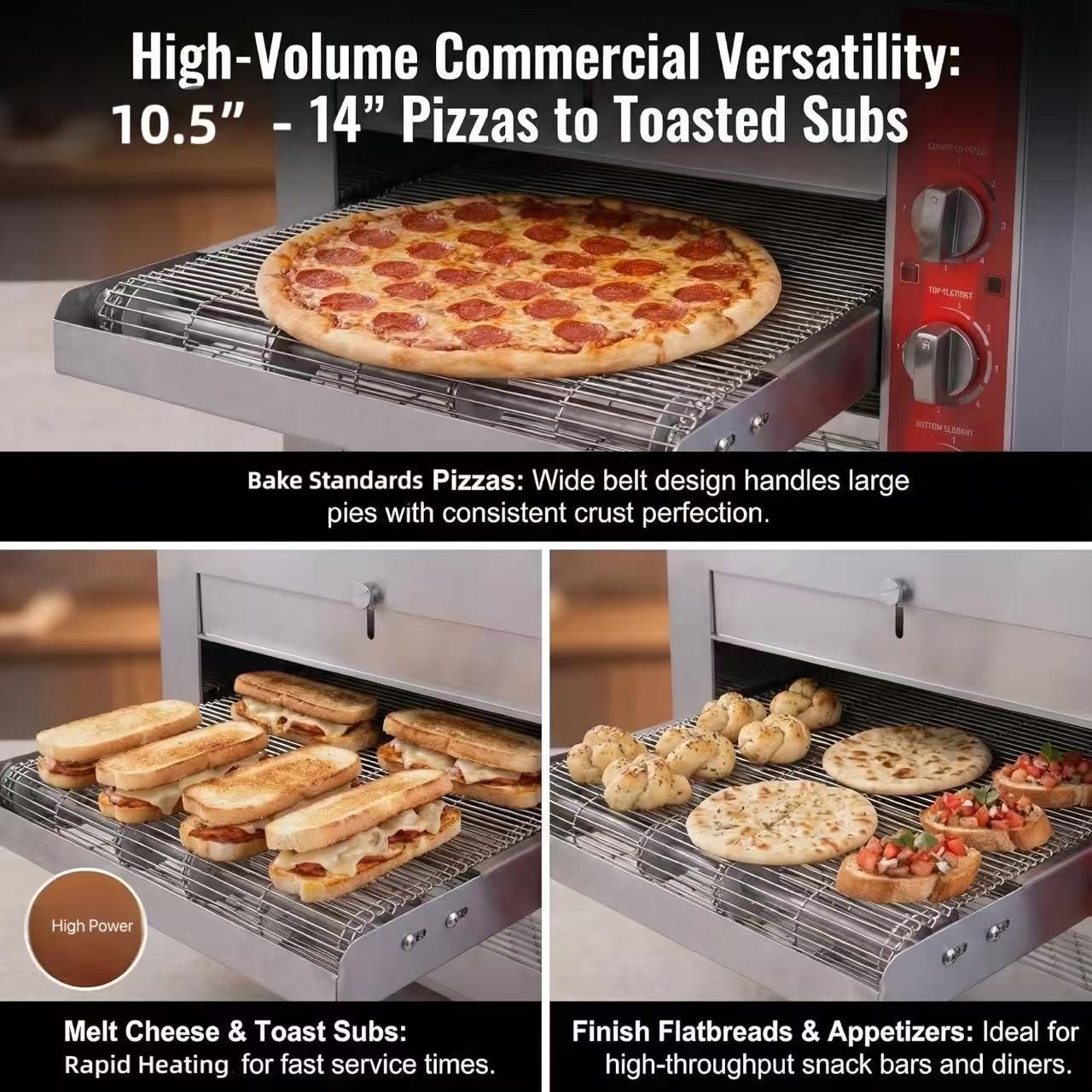 Easyrose Countertop Pizza Conveyor Toaster Bread Oven Machine Commercial Kitchen