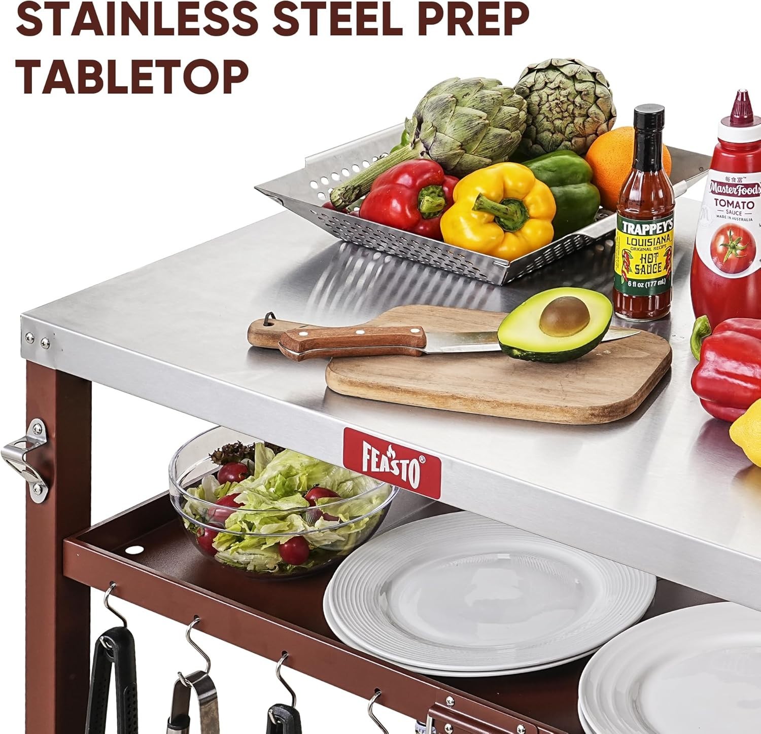 Multifunctional Grill Cart with 33.5″ Stainless Surface & Large Storage Capacity