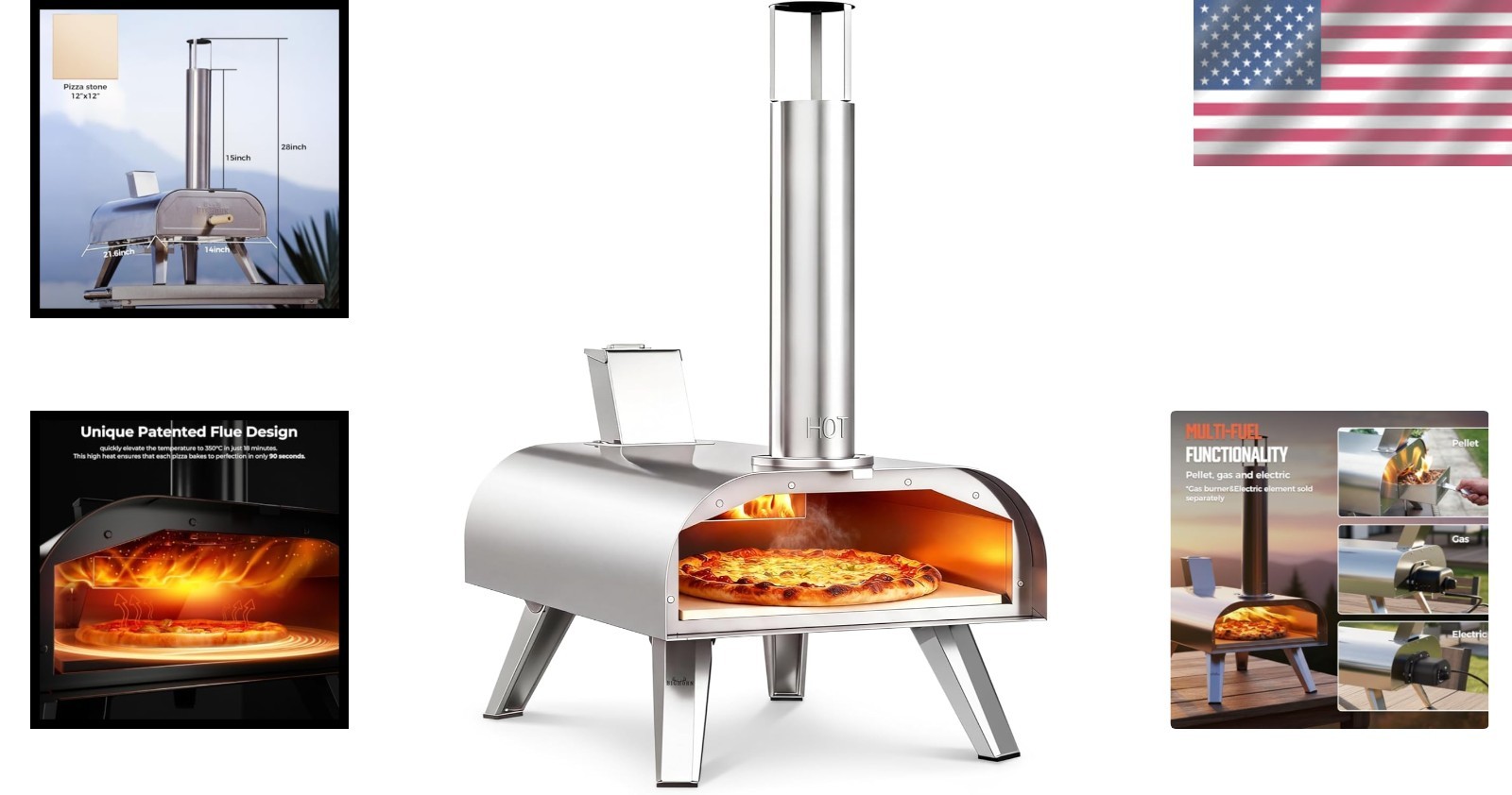 12″ Multi-Fuel Outdoor Pizza Oven – Wood, Gas, Electric